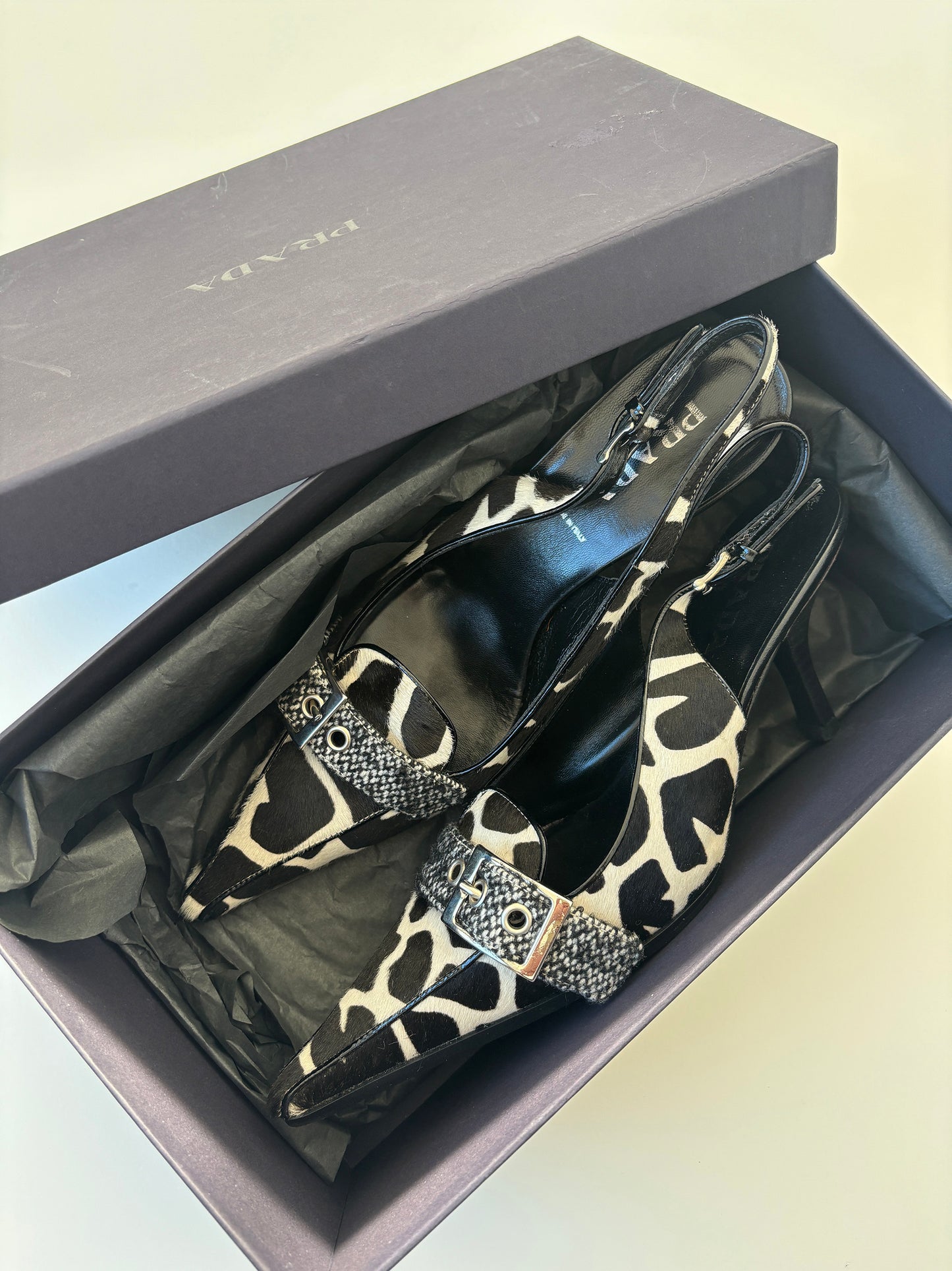 Prada 1990s pony giraffe sling back pumps (EU 37 / US 6.5)