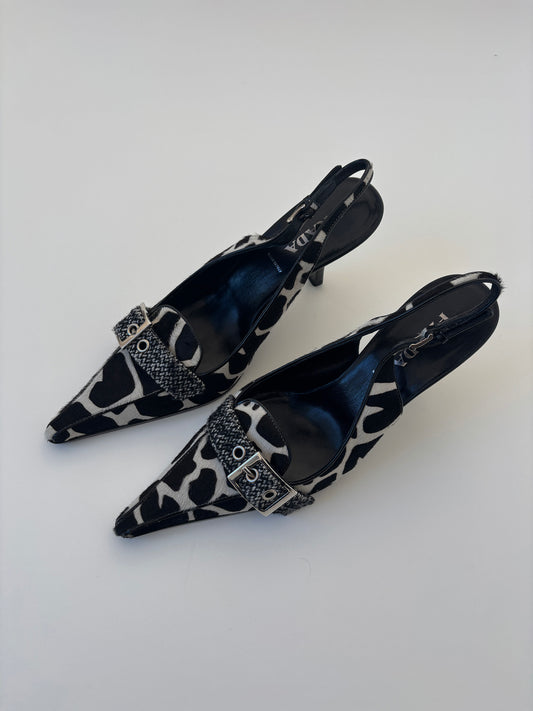 Prada 1990s pony giraffe sling back pumps (EU 37 / US 6.5)