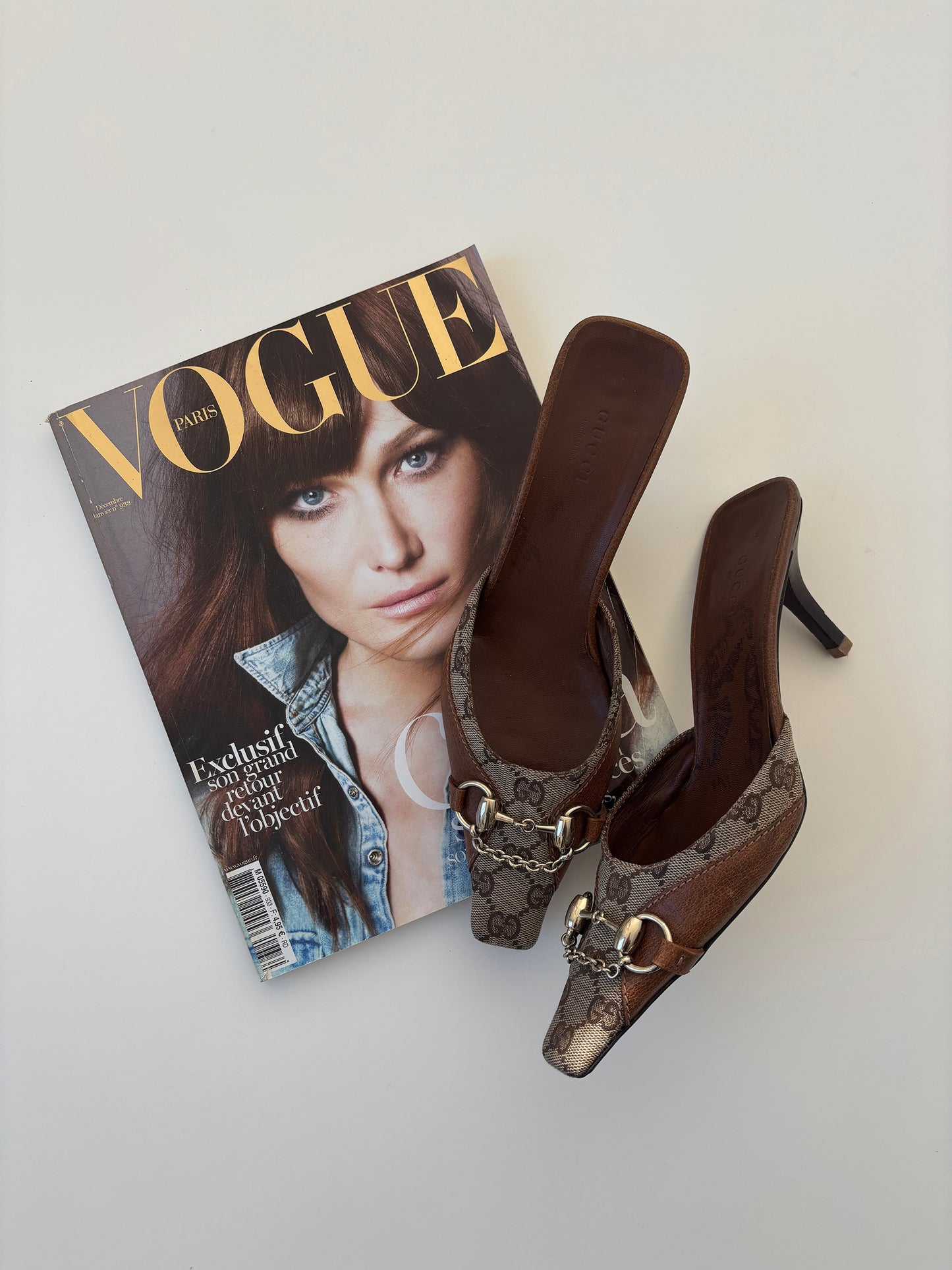 Gucci by Tom Ford 2000s tan squared chain & monogram mules (EU 38 / US 7.5)