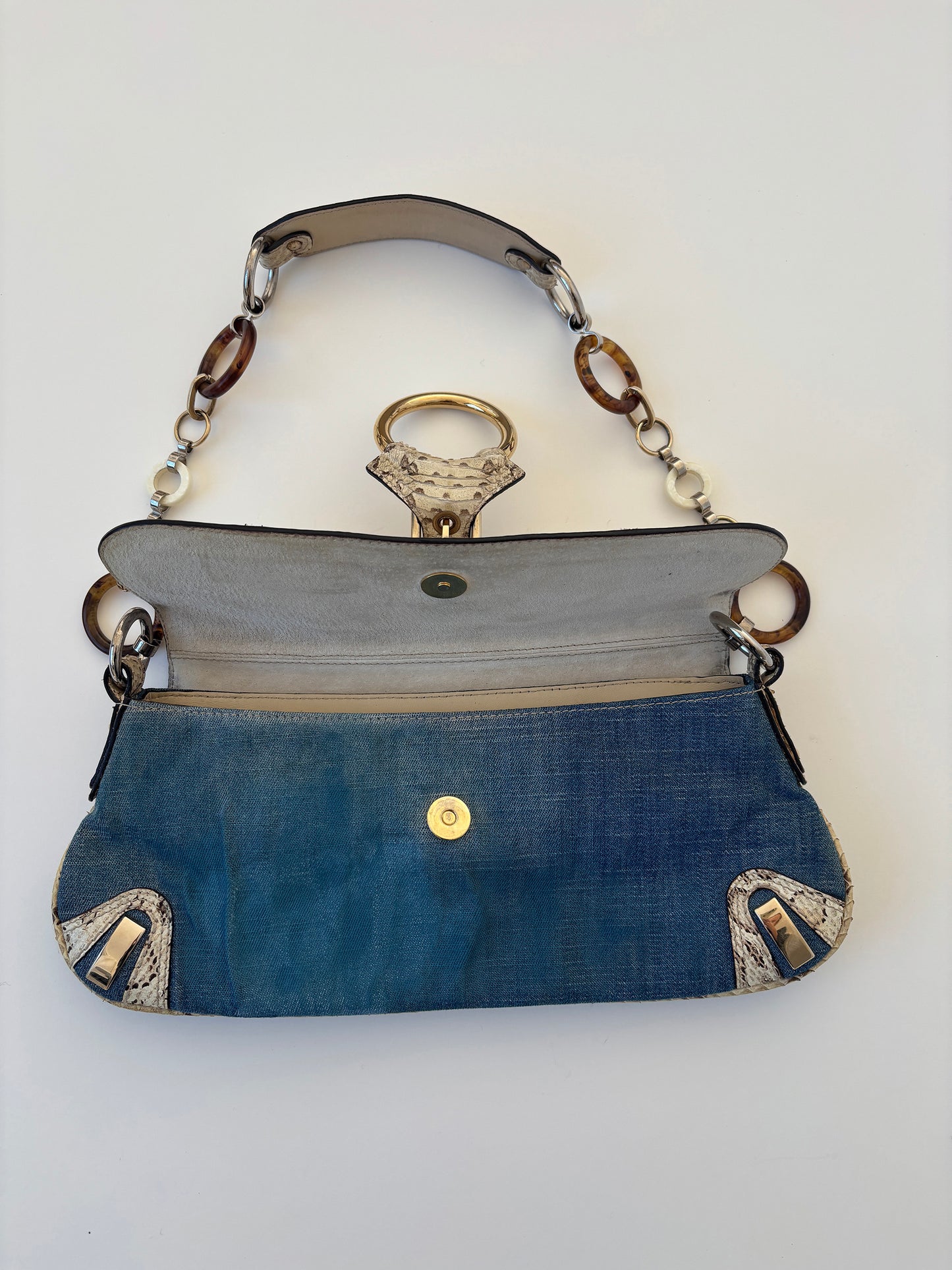 Dolce & Gabbana S/S 2005 denim python O-Ring baguette bag