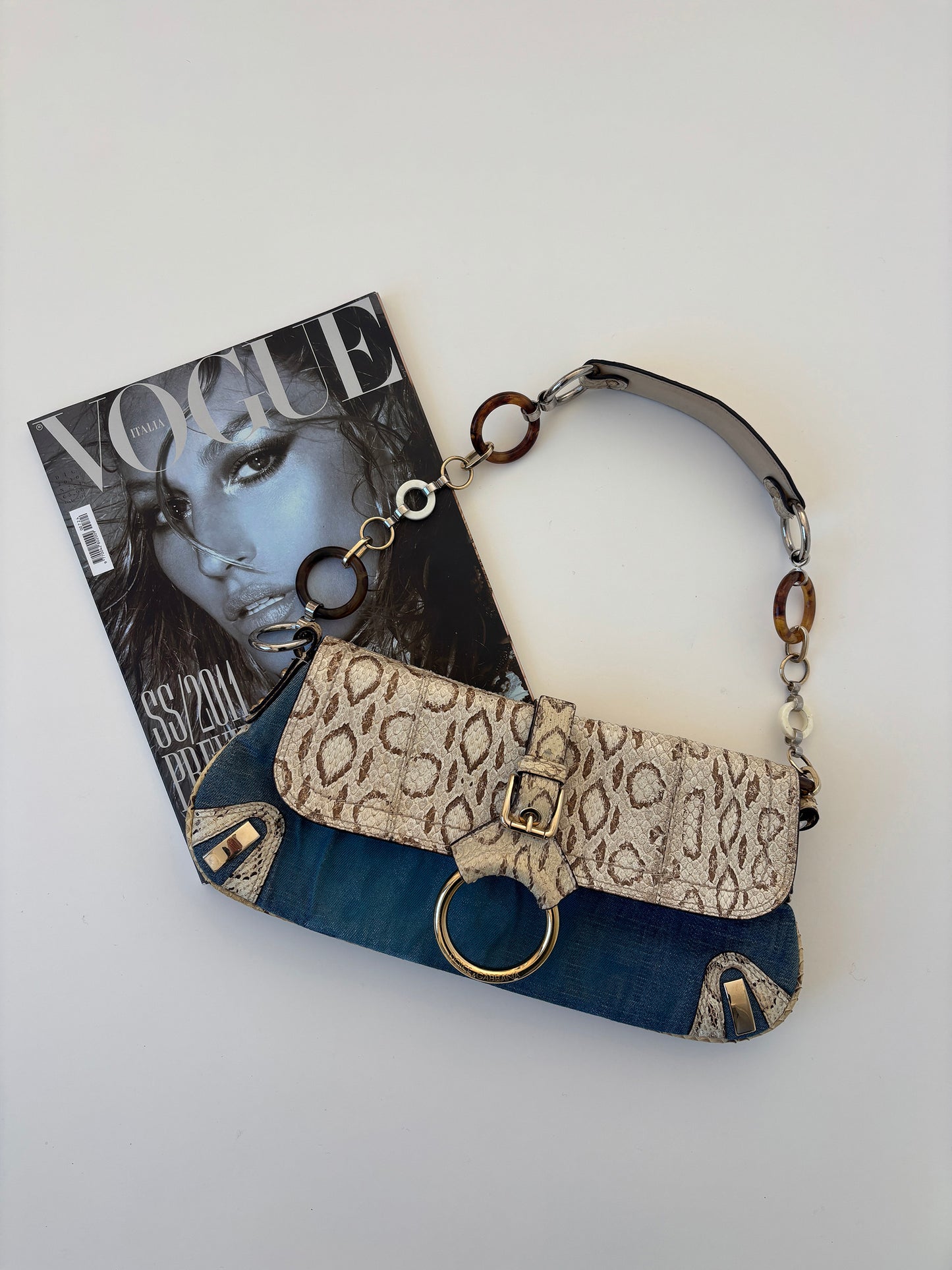 Dolce & Gabbana S/S 2005 denim python O-Ring baguette bag
