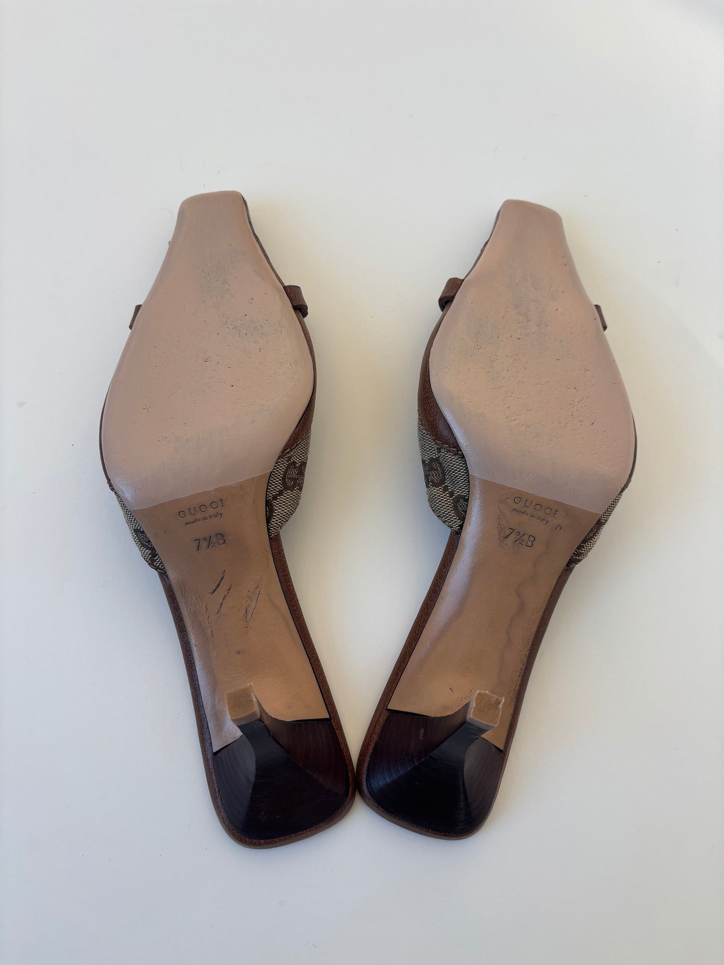 Gucci by Tom Ford 2000s tan squared chain & monogram mules (EU 38 / US 7.5)