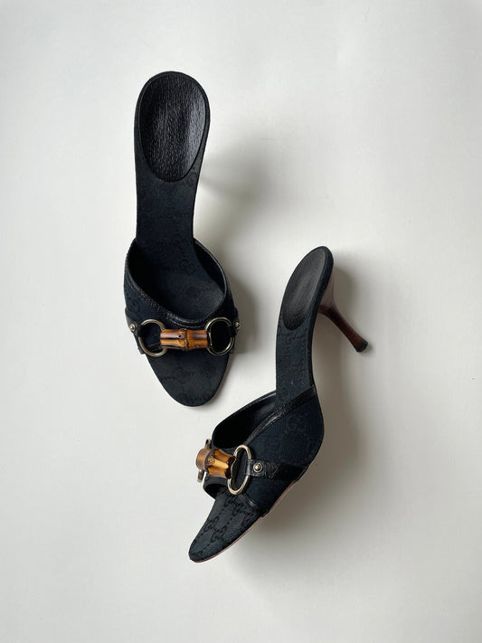 Vintage Gucci by Tom Ford black monogram horsebit heels