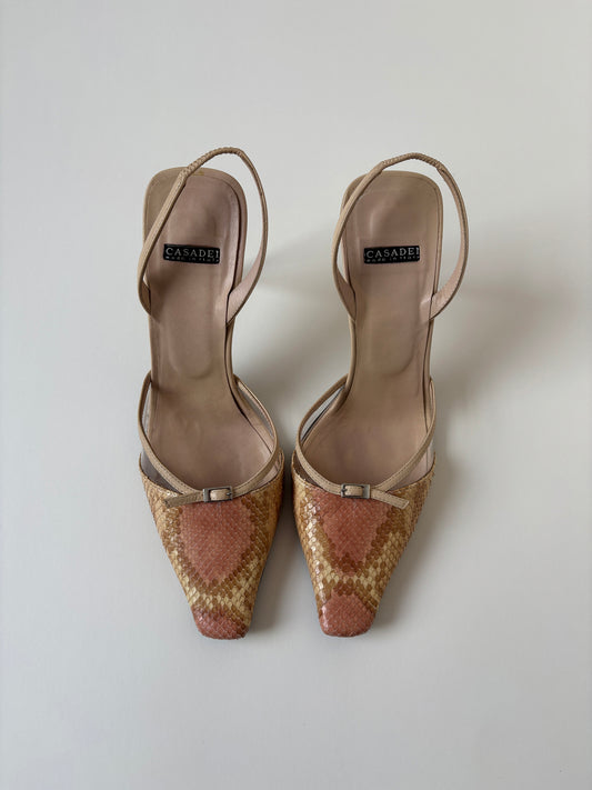 Casadei 1990s iconic Carrie Bradshaw snake skin heels (EU 36,5 / US 7)