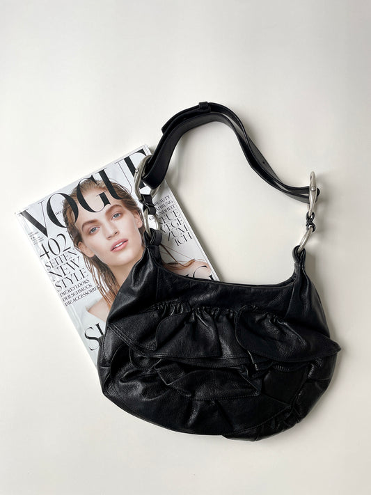 Vintage YSL by Tom Ford black Nadja flower medium hobo bag