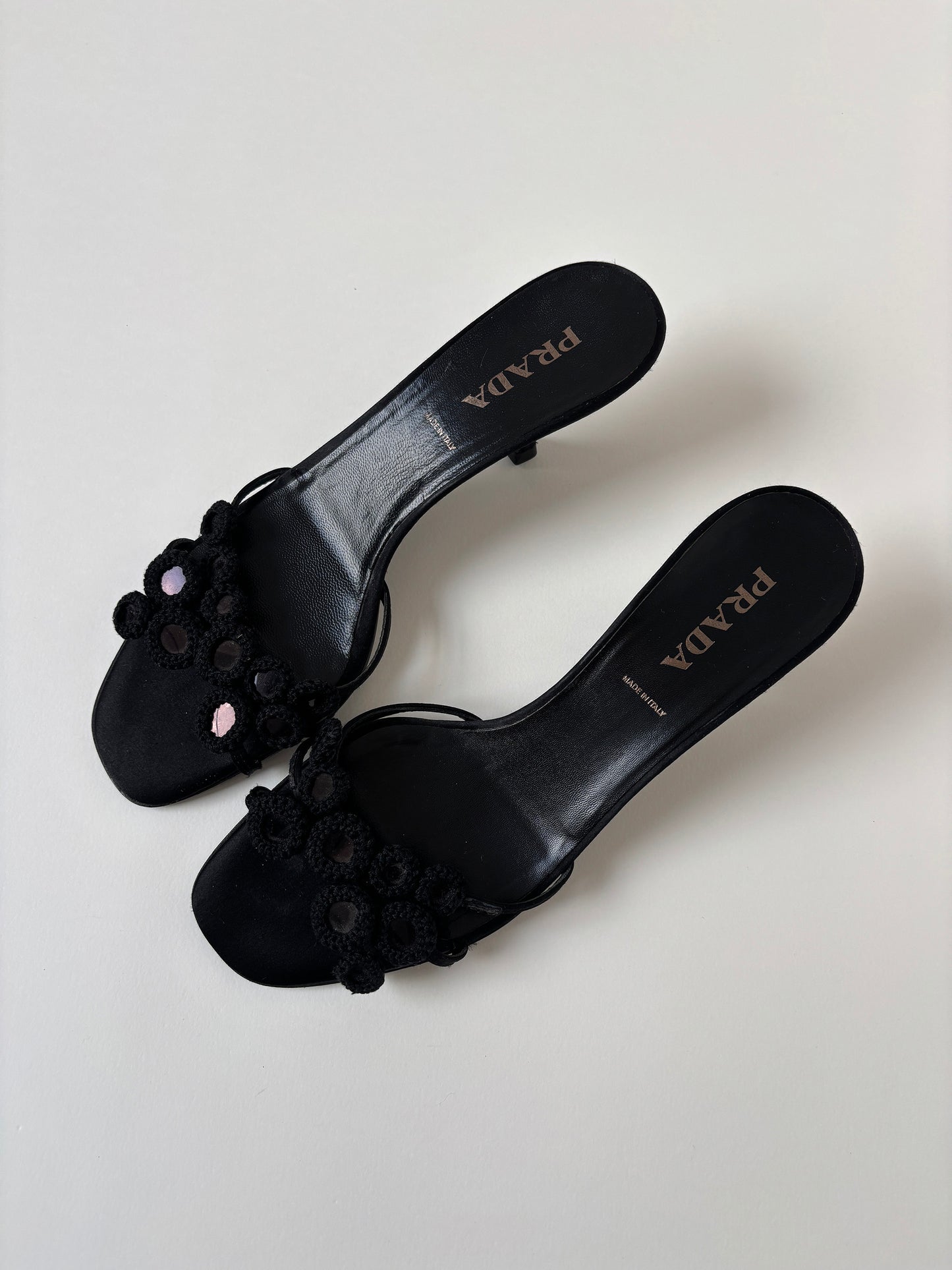 Prada 2000s black mirror crochet kitten heels (EU 38,5 / US 8)