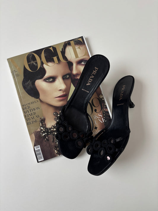 Prada 2000s black mirror crochet kitten heels (EU 38,5 / US 8)