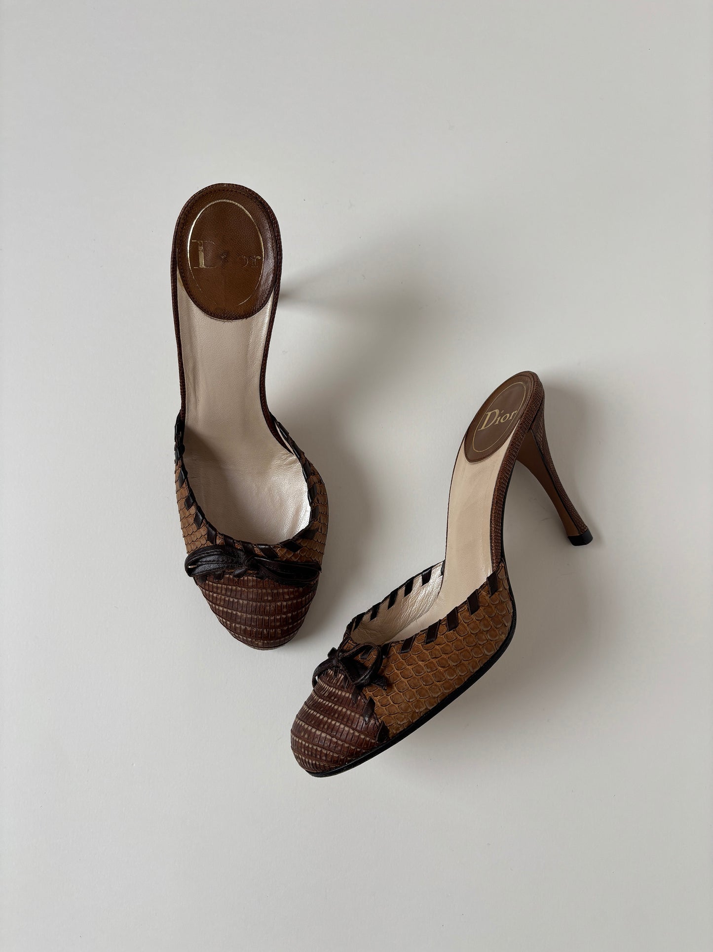 Christian Dior by John Galliano 2000s brown python bow mules  (EU 37 / US 6.5 )