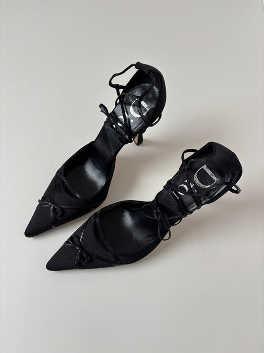 Christian Dior by John Galliano 2000s black satin bow heels (EU 37 / US 6.5 )