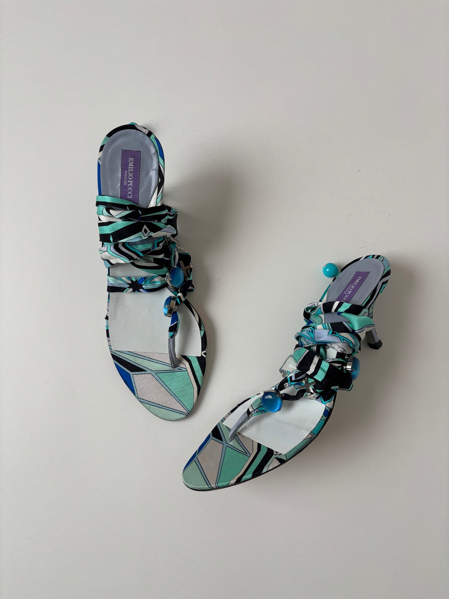 Emilio Pucci 2000s blue silk thong kitten heels  (EU 39 / US 8.5)
