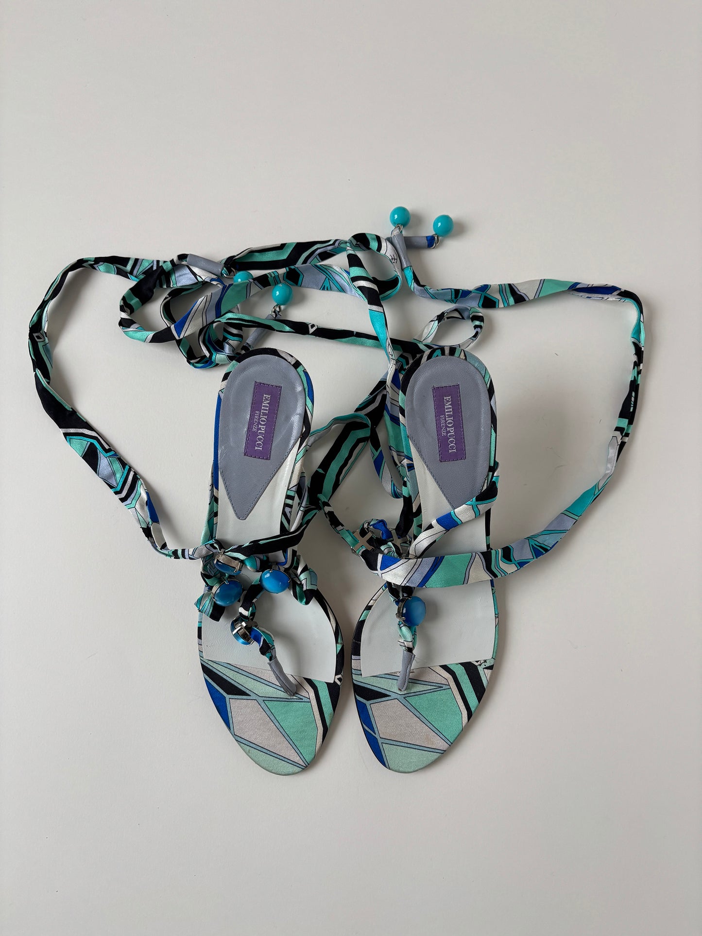 Emilio Pucci 2000s blue silk thong kitten heels  (EU 39 / US 8.5)