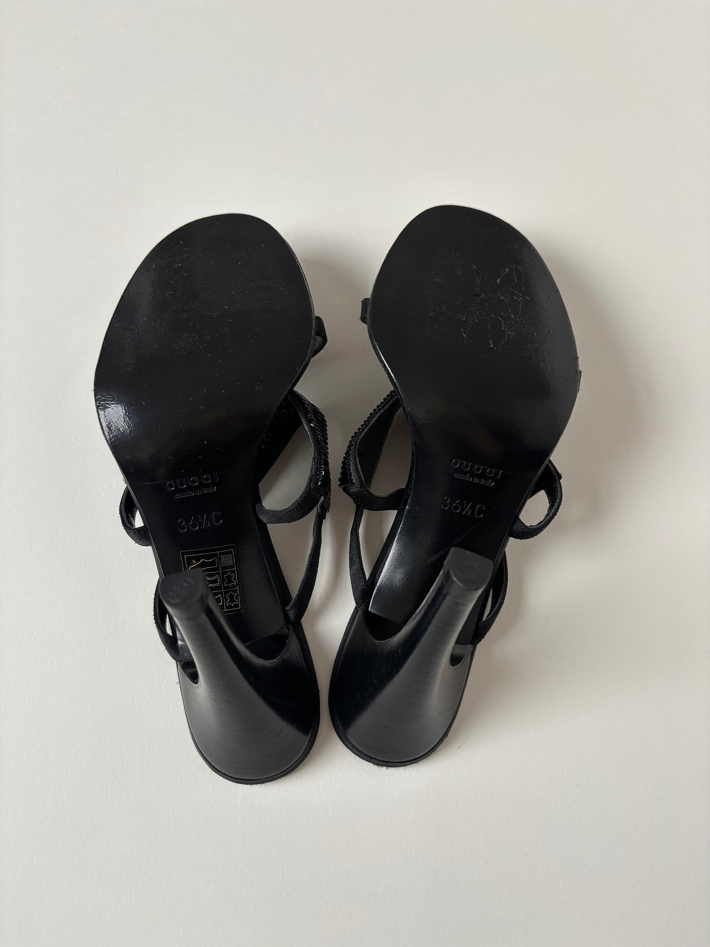 Gucci by Tom Ford 1990s minimalistic black satin beaded sandal heels (EU 36,5 / US 6)