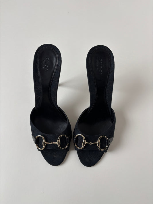 Gucci 2000s black horsebit monogram sandal heels (EU 40 / US 9.5)