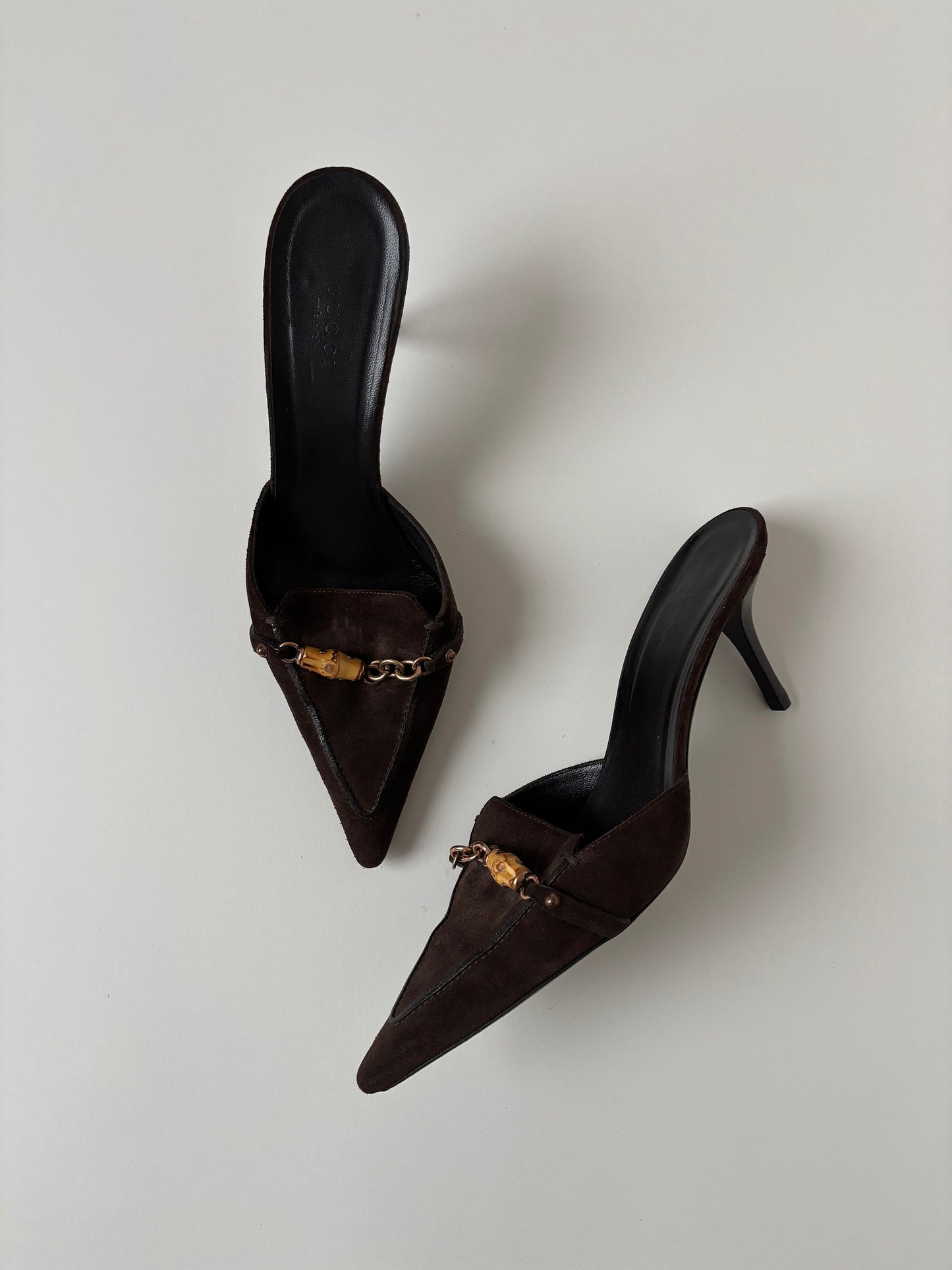 Gucci by Tom Ford 2000s dark brown suede bamboo mules (EU 39 / US 8.5)