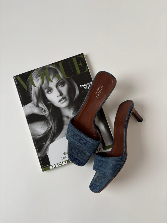 Gucci by Tom Ford denim GG interlocking monogram kitten heels (EU 38 / US 7.5)