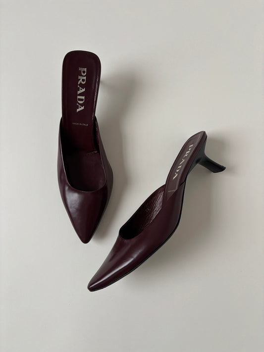Prada 1990s burgundy kitten heel mules (EU 38 / US 7.5)
