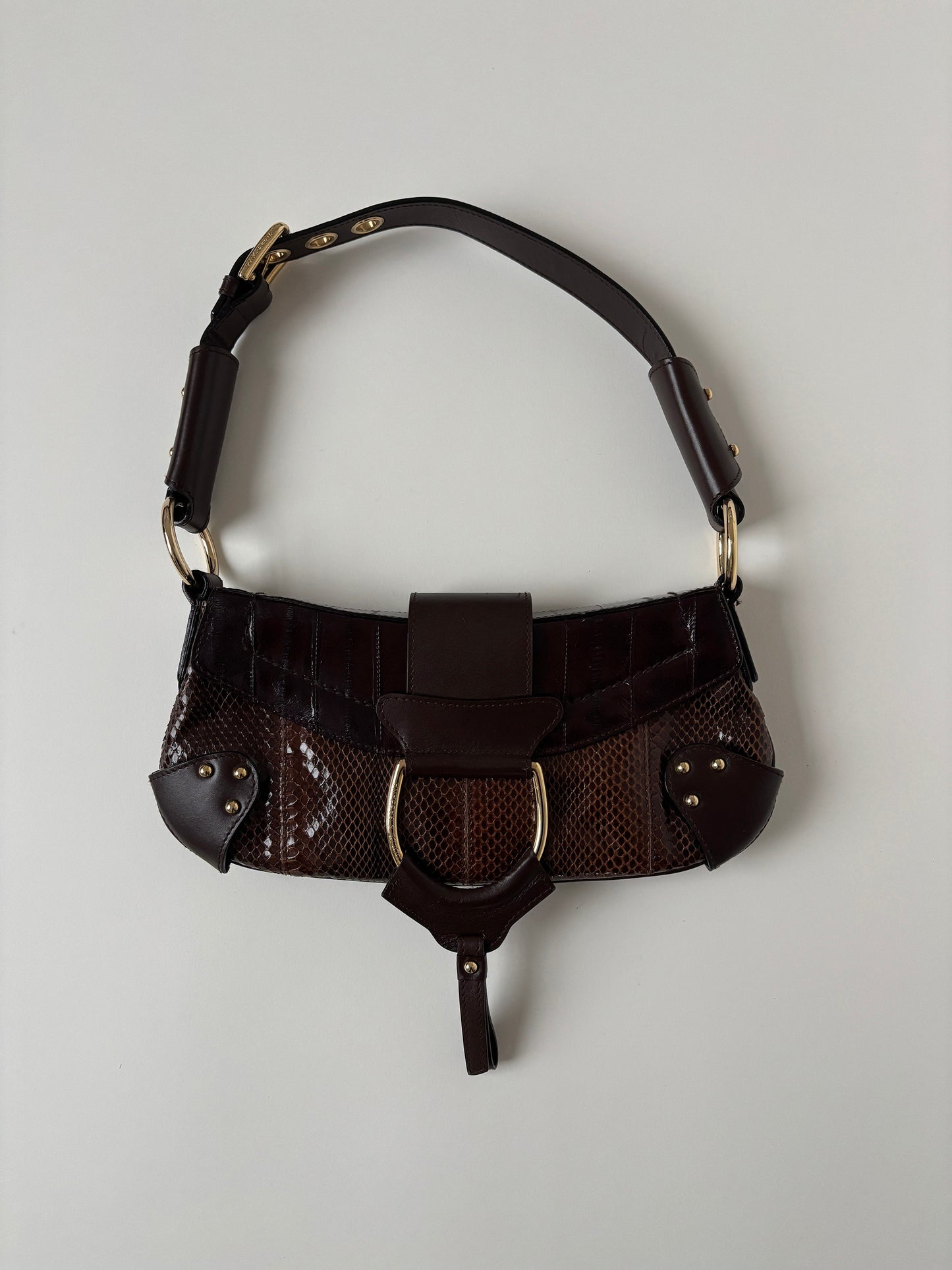 Dolce & Gabbana 2000s brown python O-Ring baguette bag UNWORN