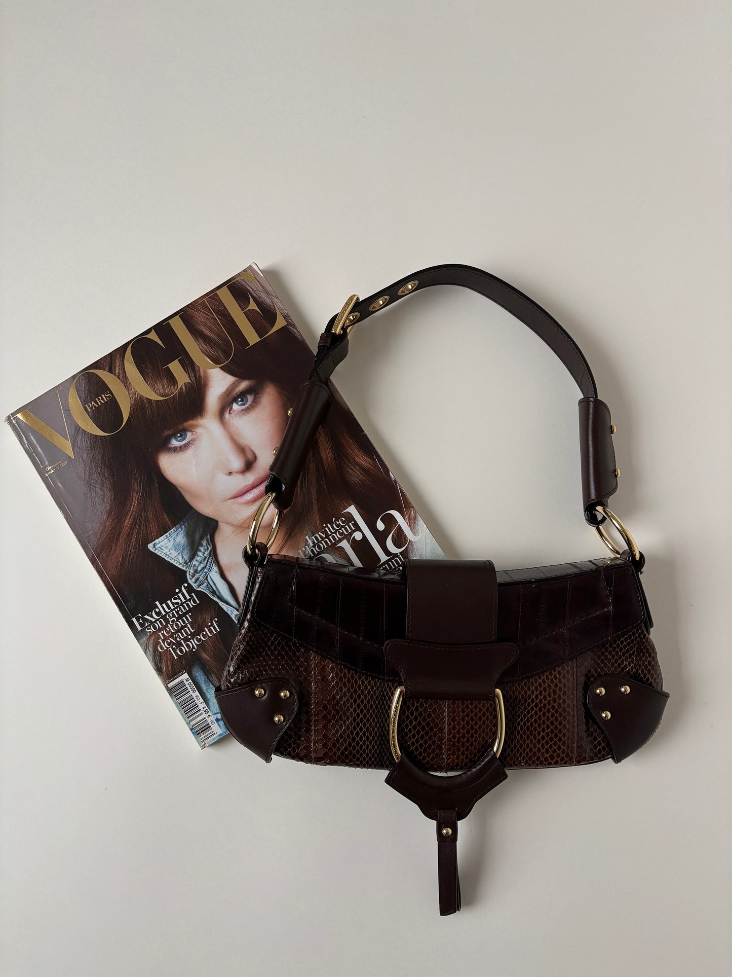 Dolce & Gabbana 2000s brown python O-Ring baguette bag UNWORN