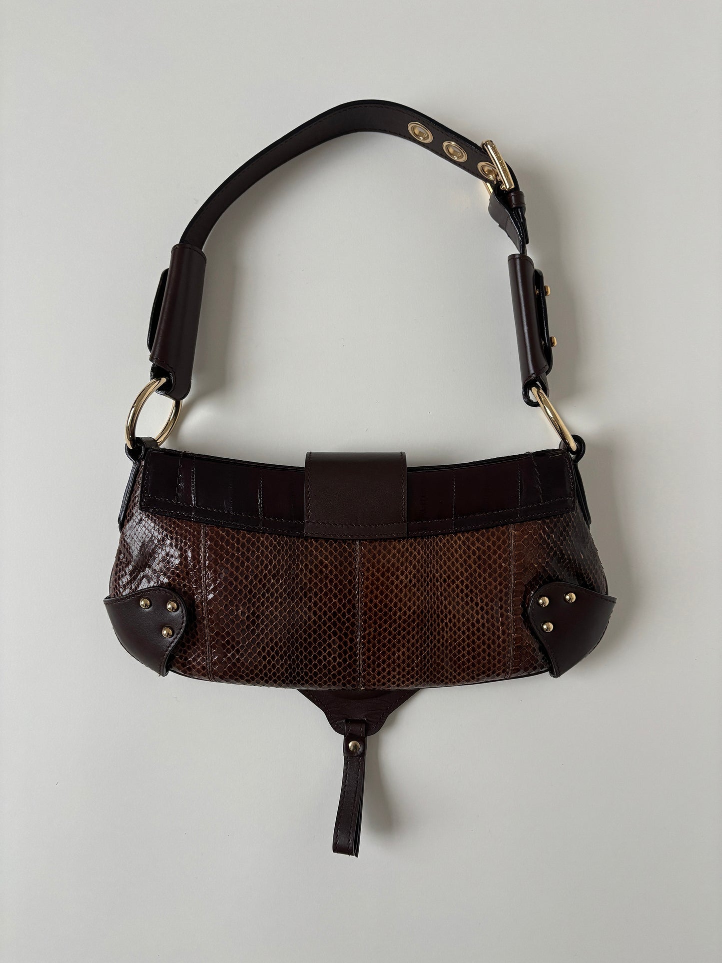 Dolce & Gabbana 2000s brown python O-Ring baguette bag UNWORN