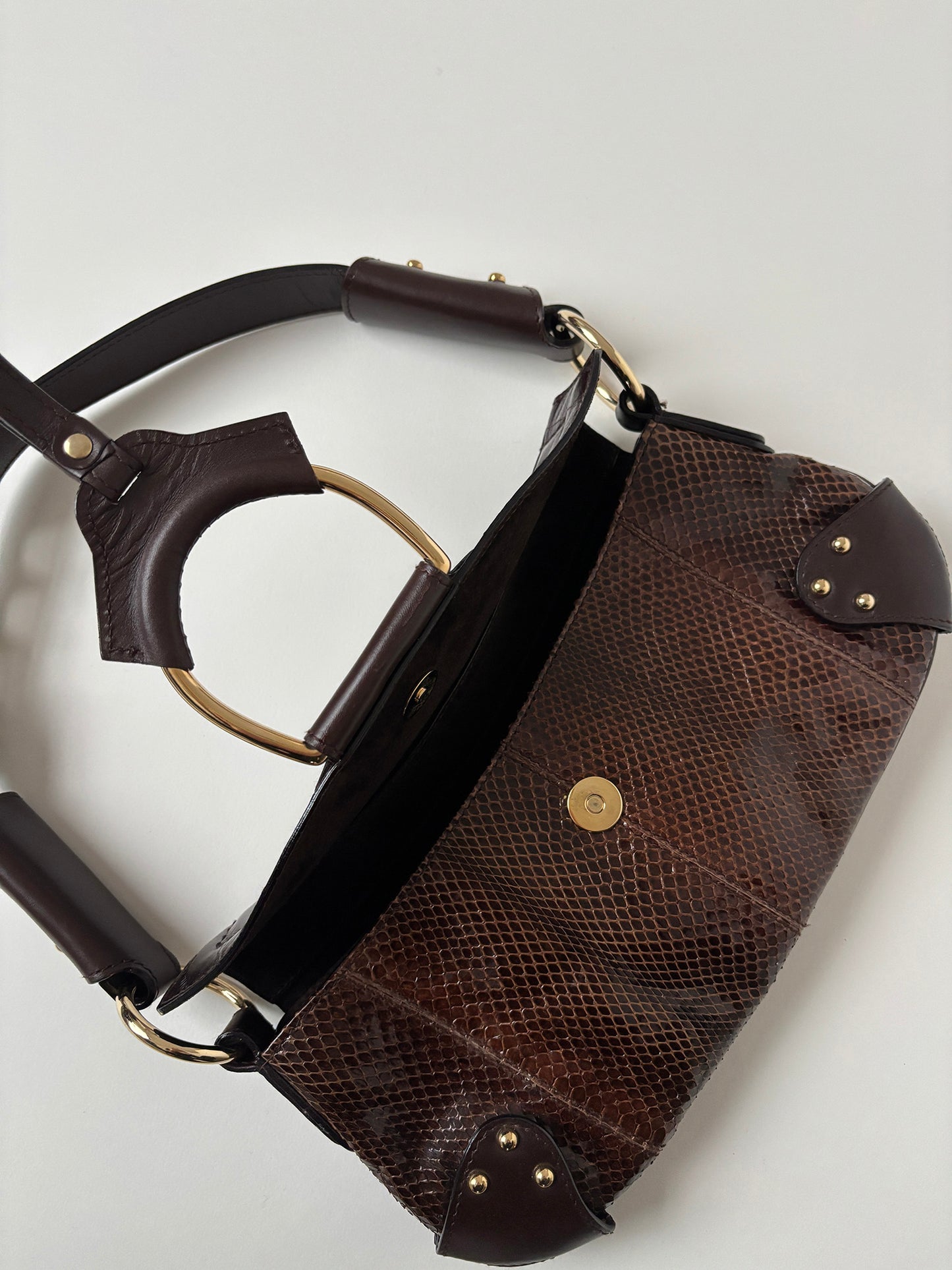 Dolce & Gabbana 2000s brown python O-Ring baguette bag UNWORN