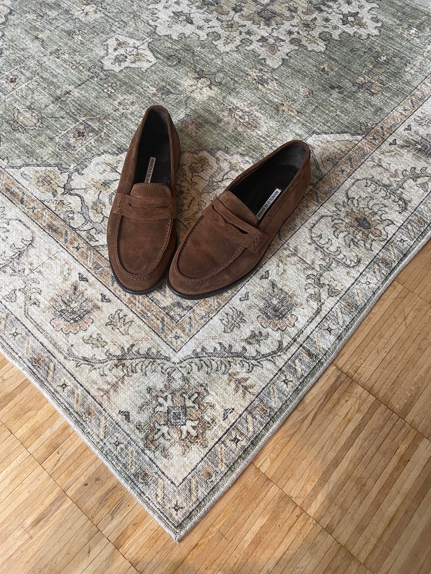 Vintage Manolo Blahnik dark brown suede penny loafer