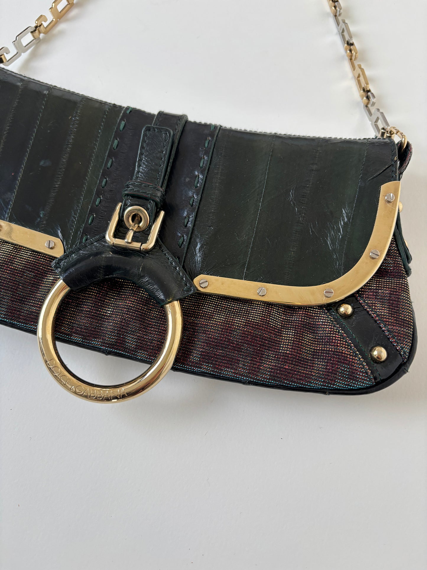 Dolce & Gabbana 2000s mini iridescent sparkling O-Ring baguette bag