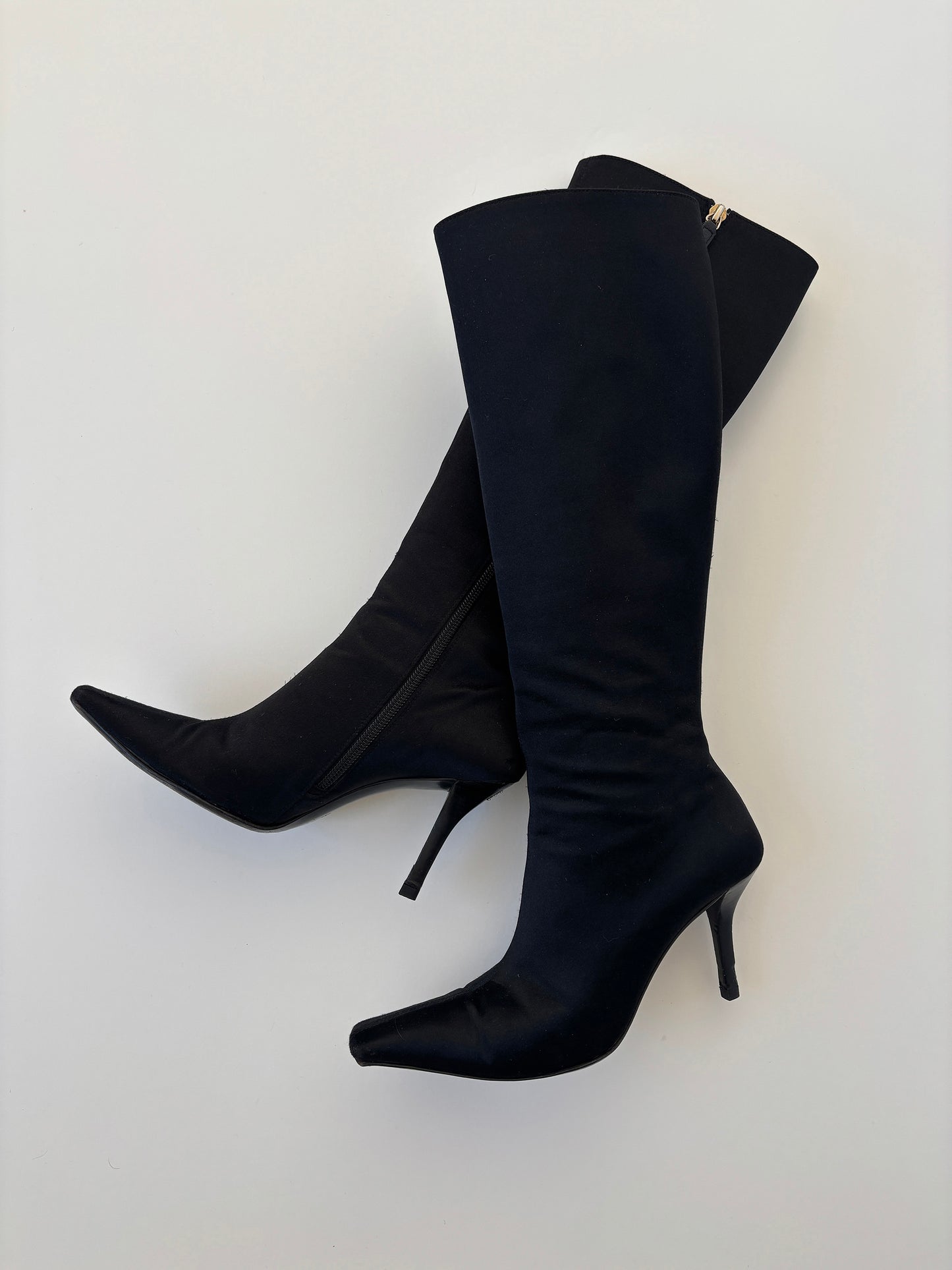 Gucci by Tom Ford F/W 1998s black satin rhinestone G boots (EU 38/ US 7.5)