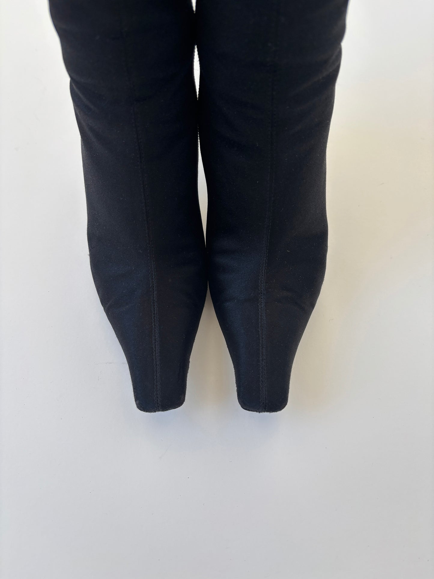 Gucci by Tom Ford F/W 1998s black satin rhinestone G boots (EU 38/ US 7.5)