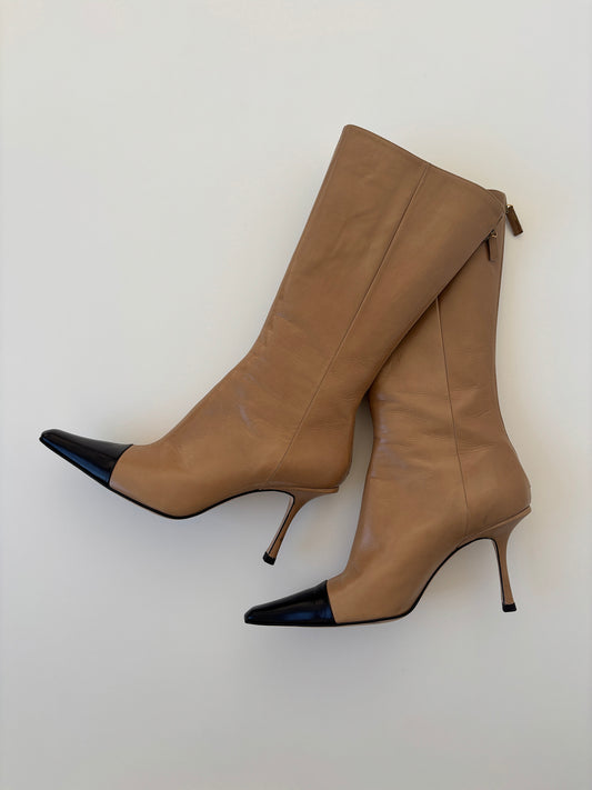 Jimmy Choo iconic 1990s nude two tone boots UNWORN (EU 40/ US 9.5)