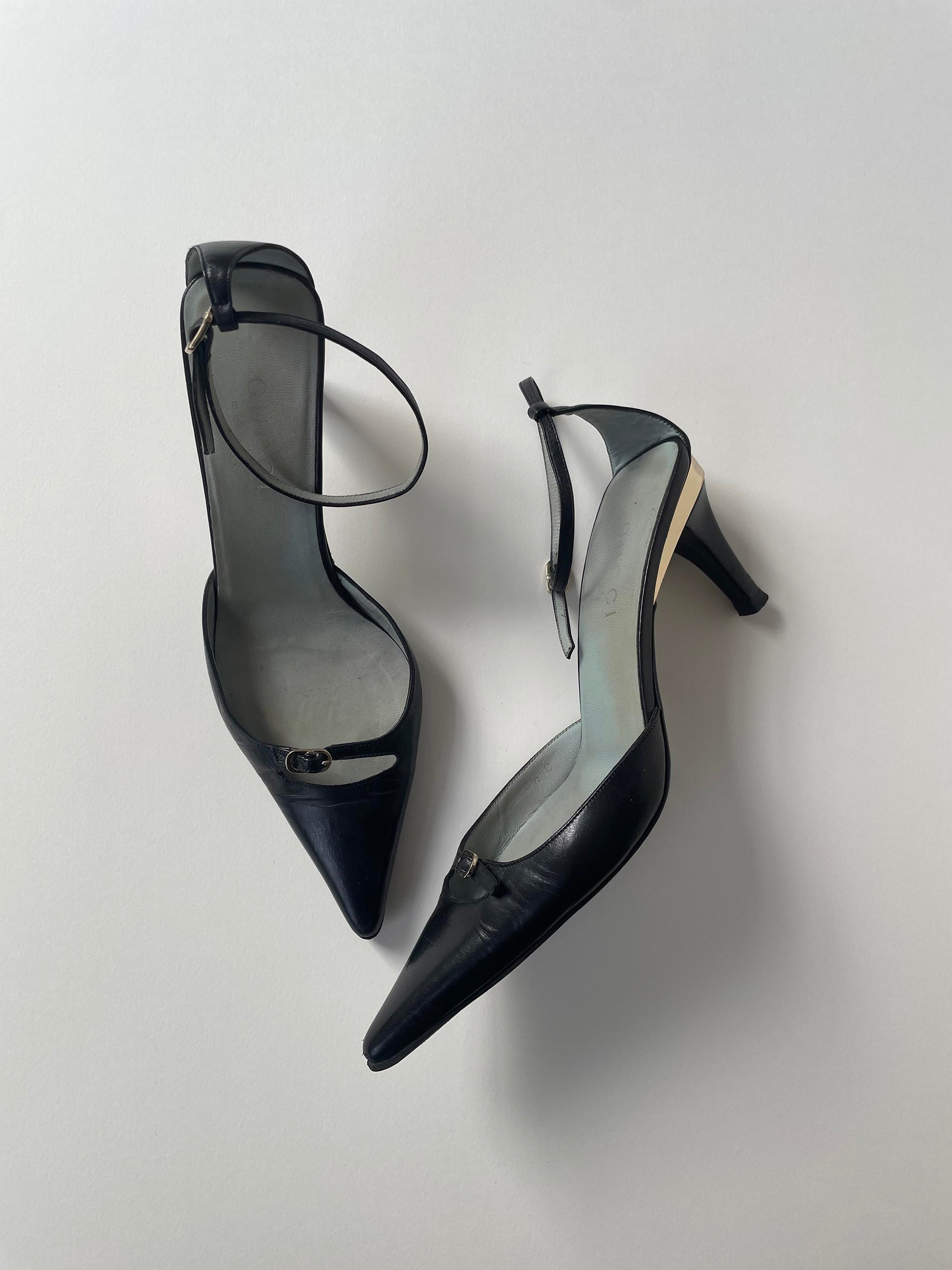 Vintage Gucci by Tom Ford black black tiny buckle strap heels