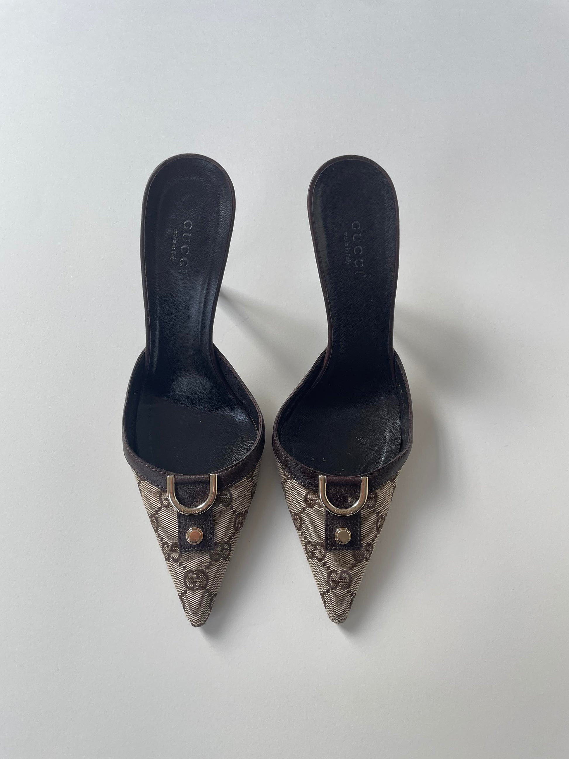 Vintage Gucci by Tom Ford brown D-ring monogram mules