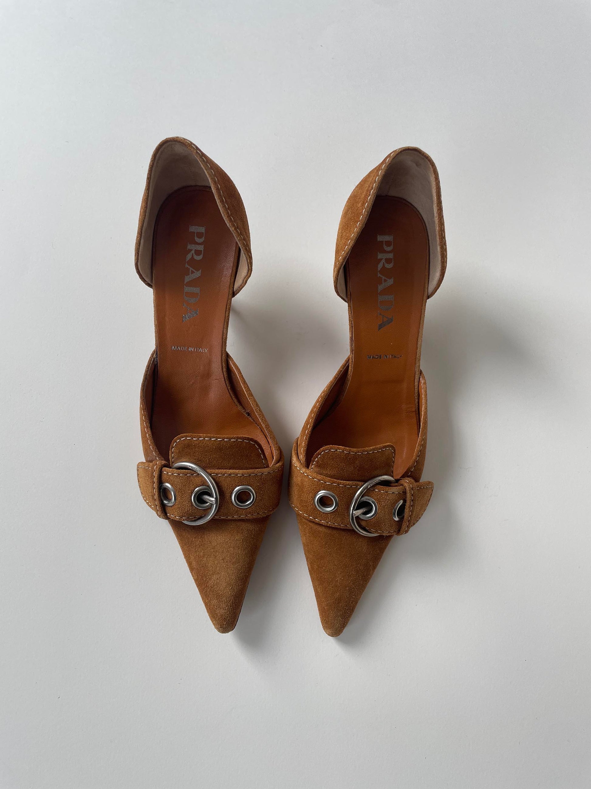 Vintage Prada suede SS 2002 leather kitten heels