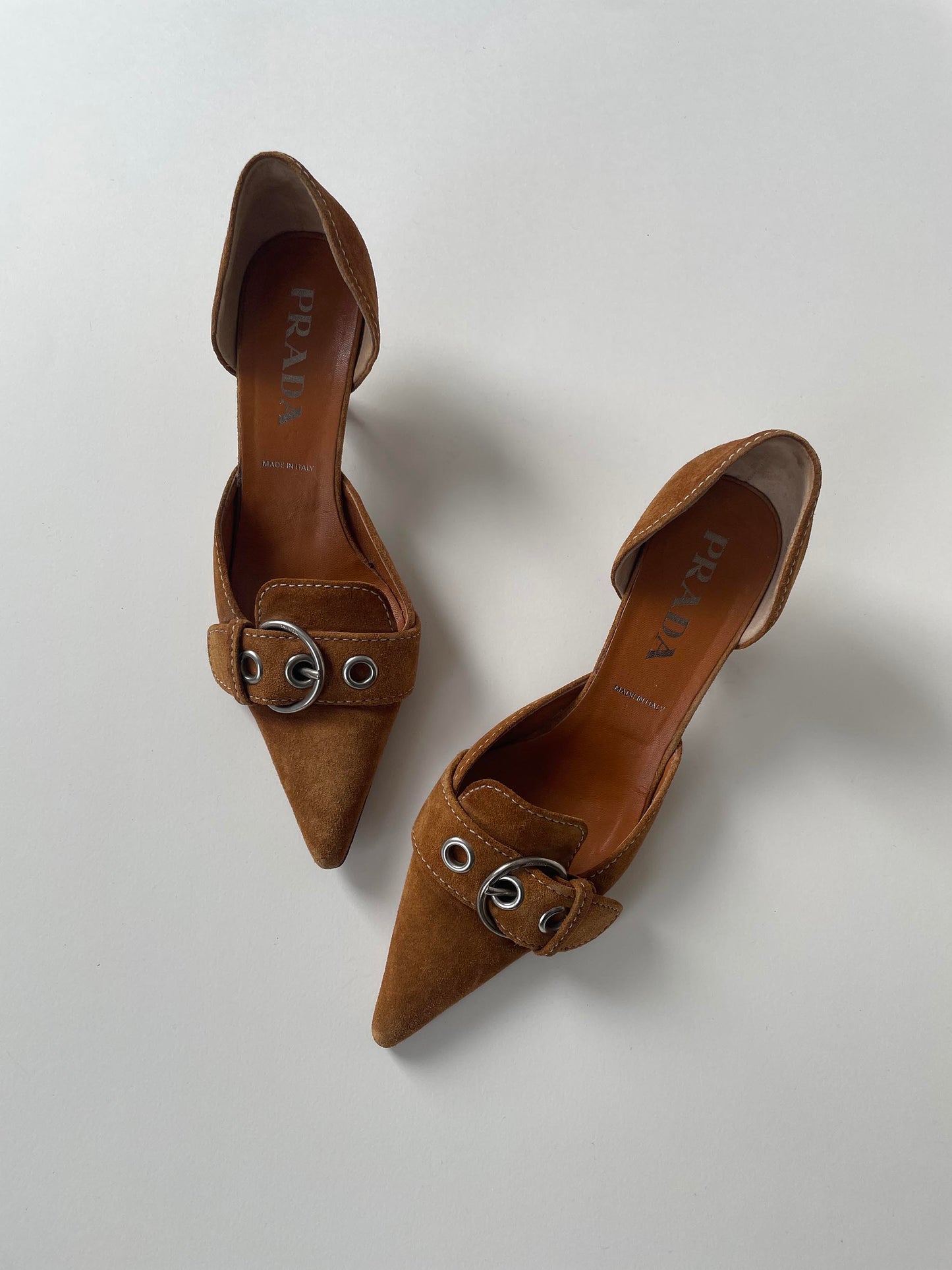 Vintage Prada suede SS 2002 leather kitten heels