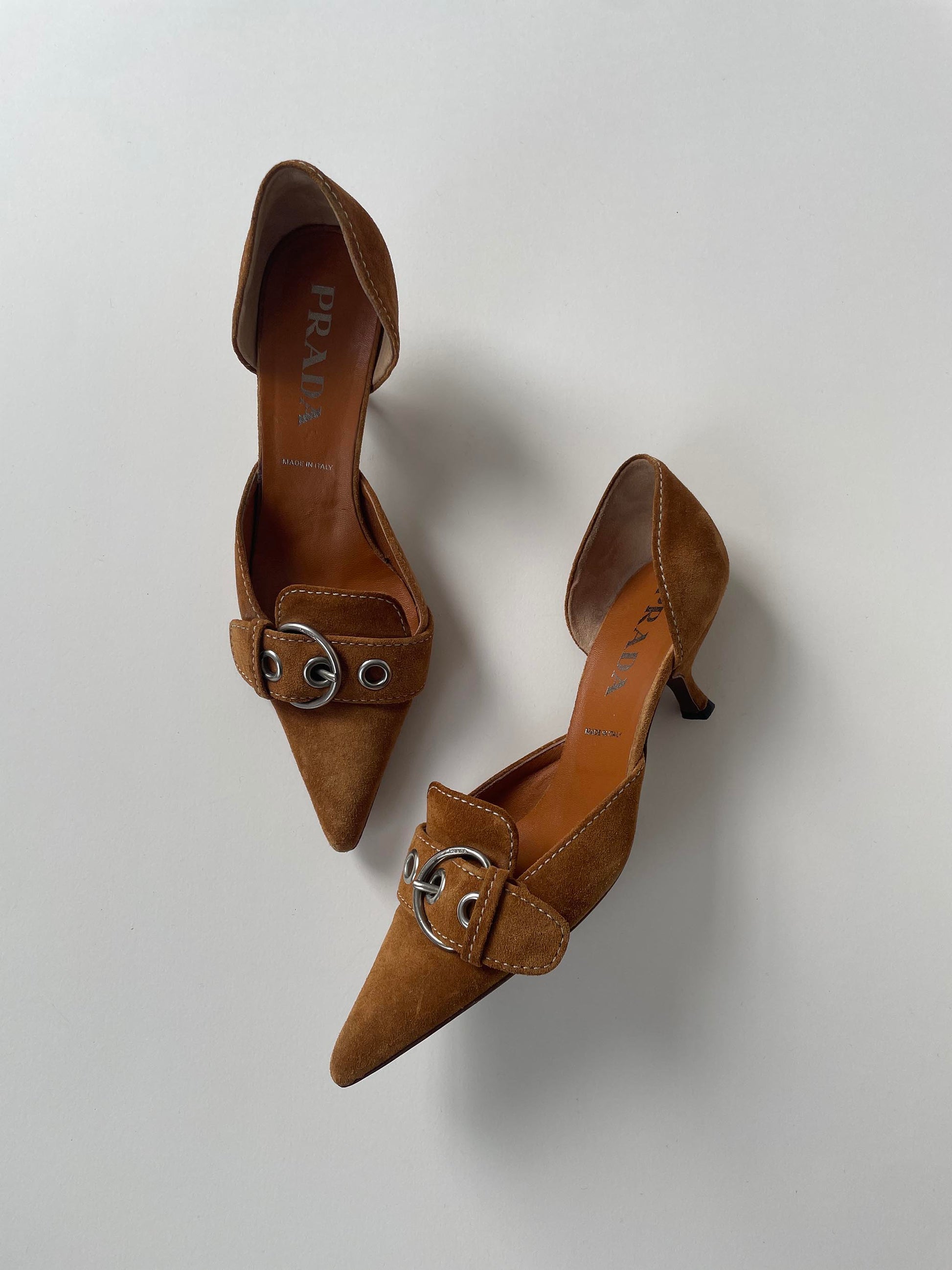 Vintage Prada suede SS 2002 leather kitten heels