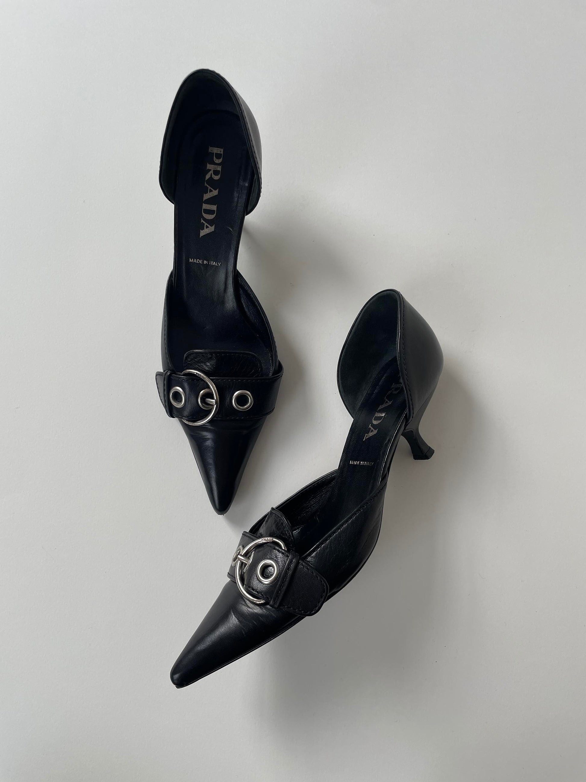 Vintage Prada black leather SS 2002 leather kitten heels