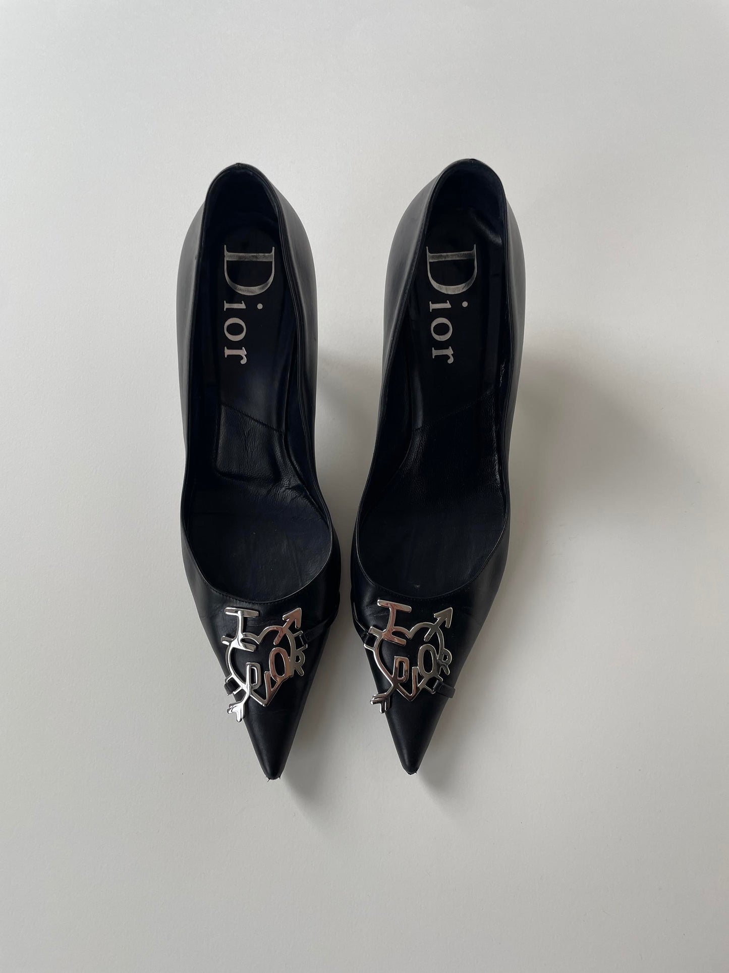 Vintage Christian Dior by John Galliano black I LOVE DIOR kitten heels