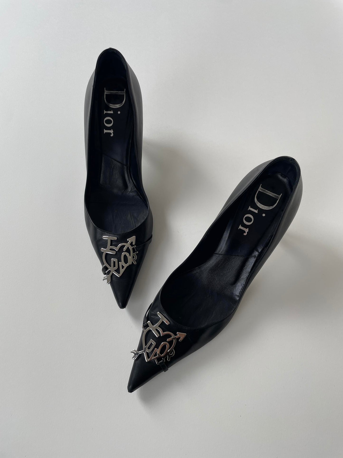 Vintage Christian Dior by John Galliano black I LOVE DIOR kitten heels