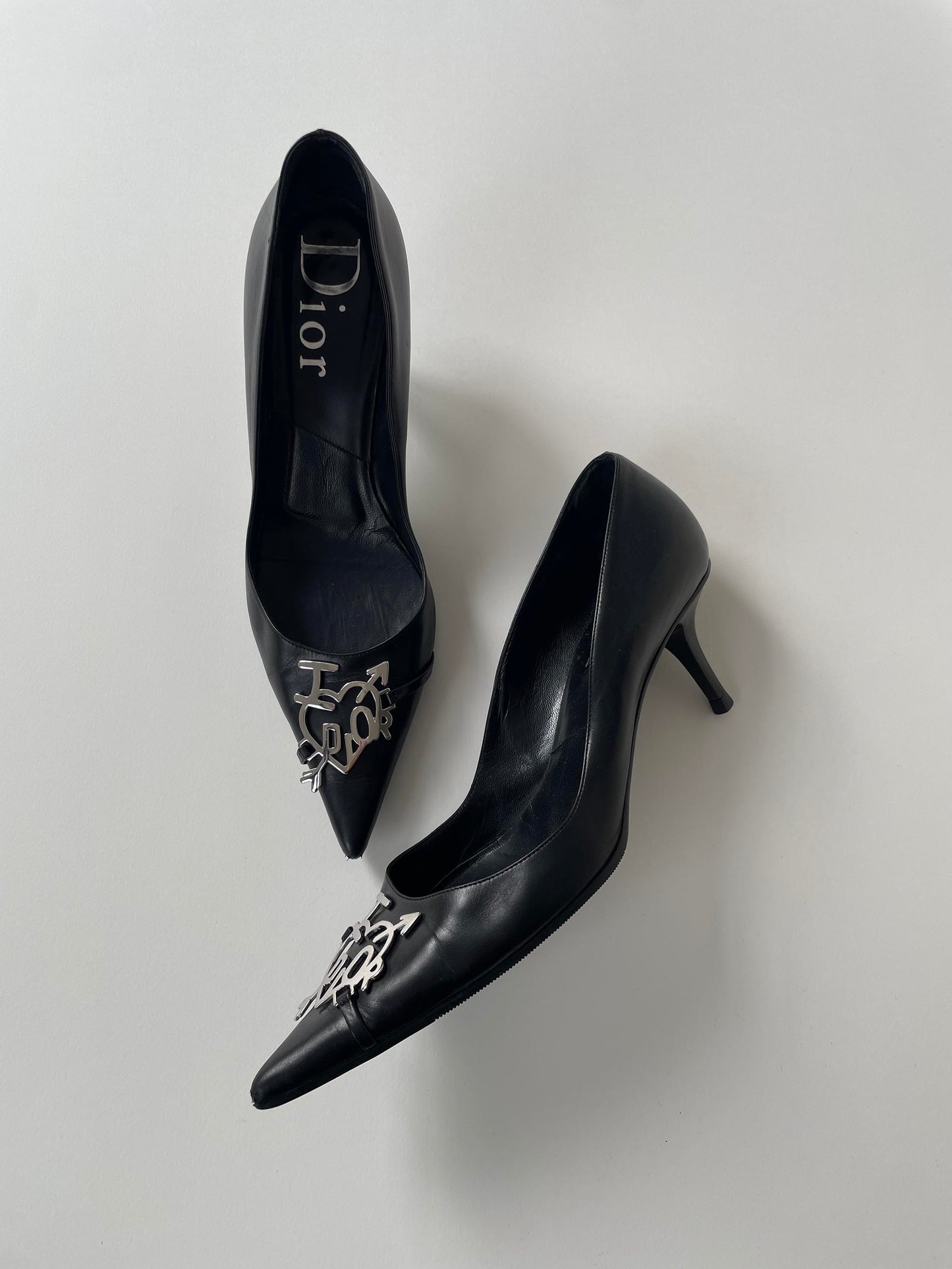 Vintage Christian Dior by John Galliano black I LOVE DIOR kitten heels