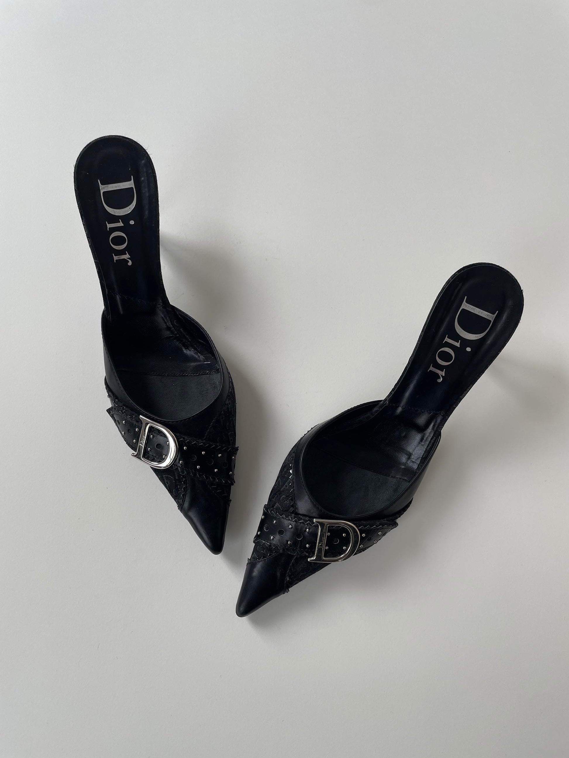 Christian Dior by John Galliano hardcore collection metal logo mules