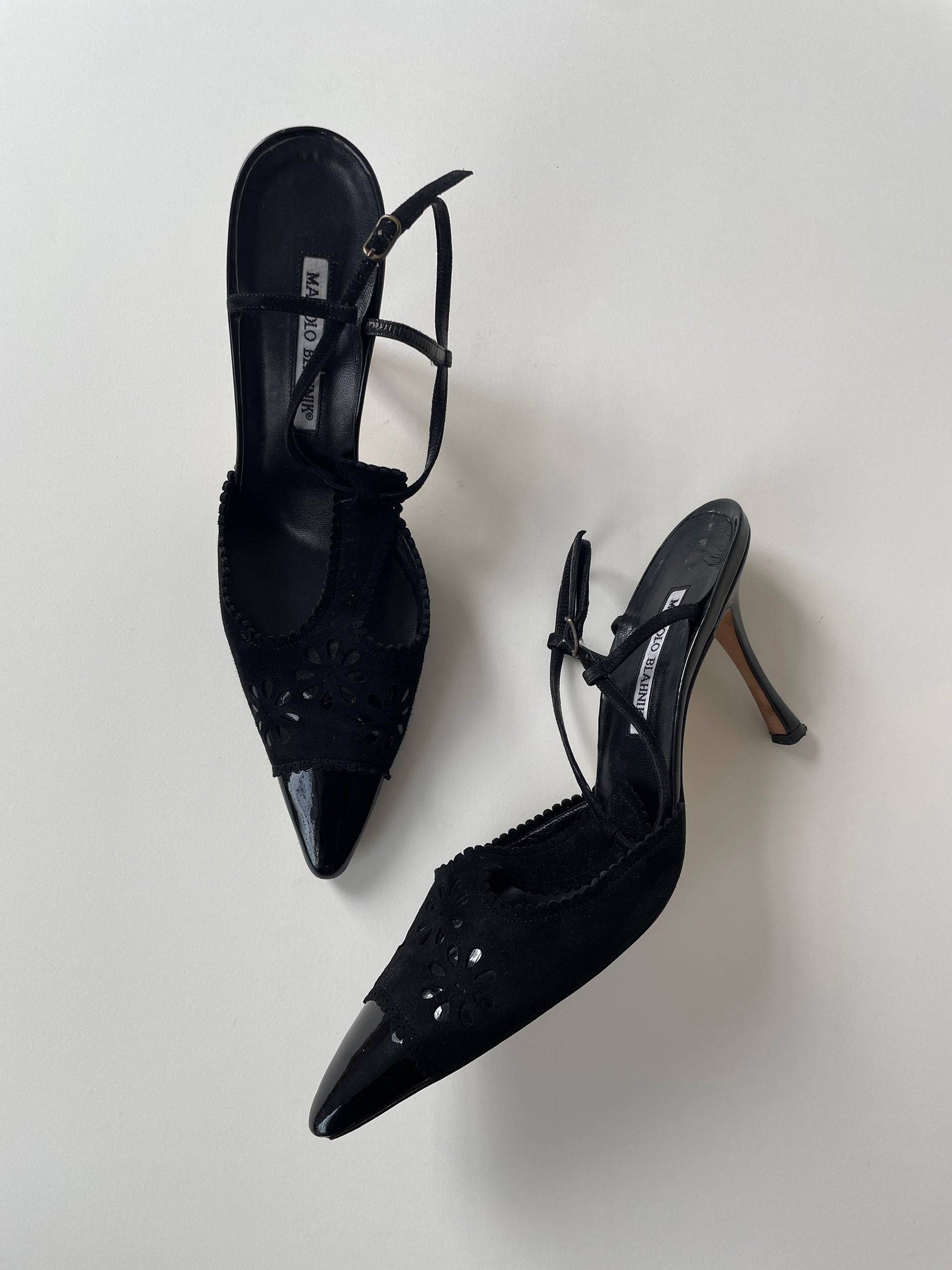 Vintage Manolo Blahnik black eyelet pumps