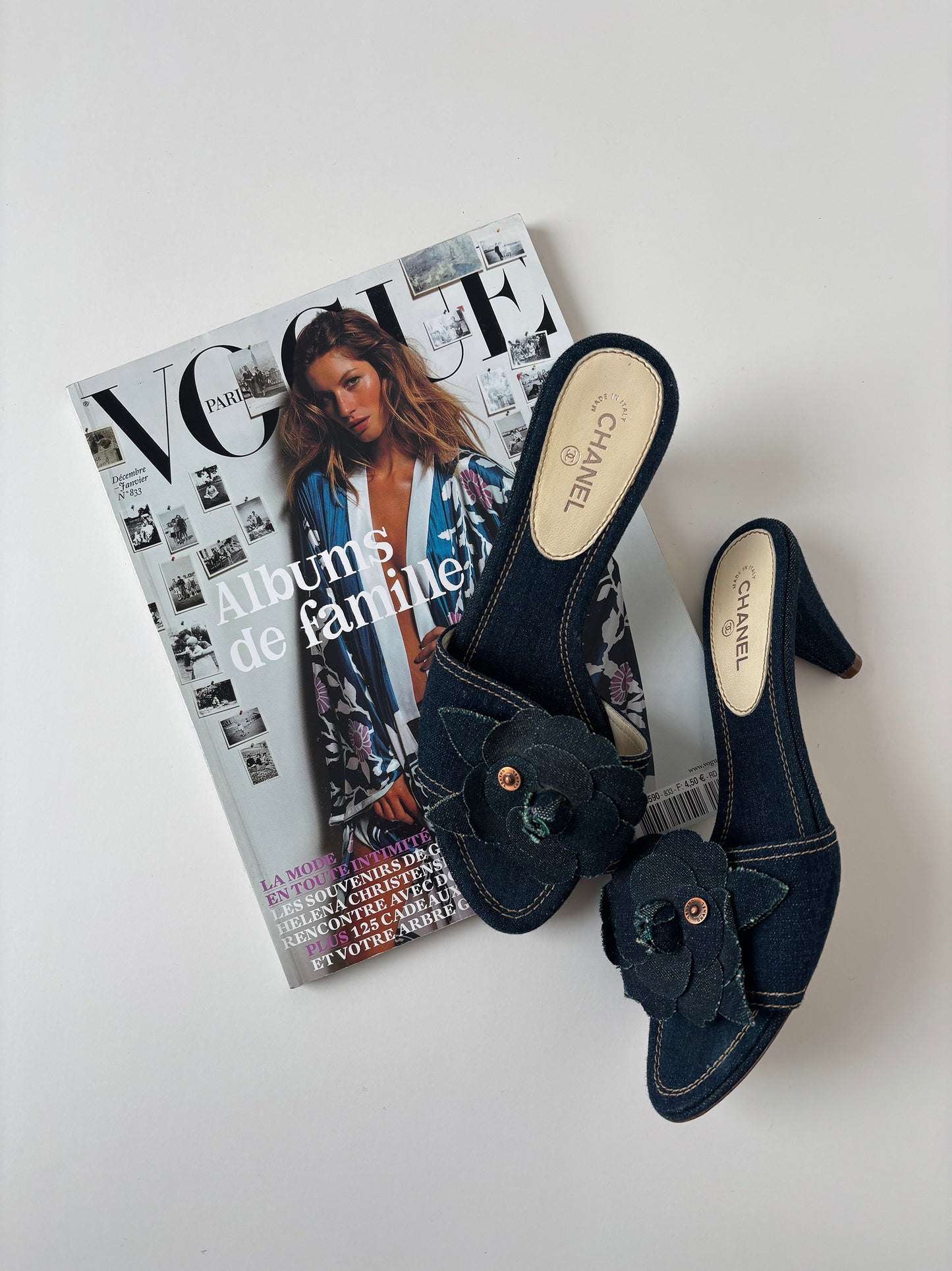 Chanel by Karl Lagerfeld 2000s iconic denim Camellia heels (EU 38 / US 7.5)