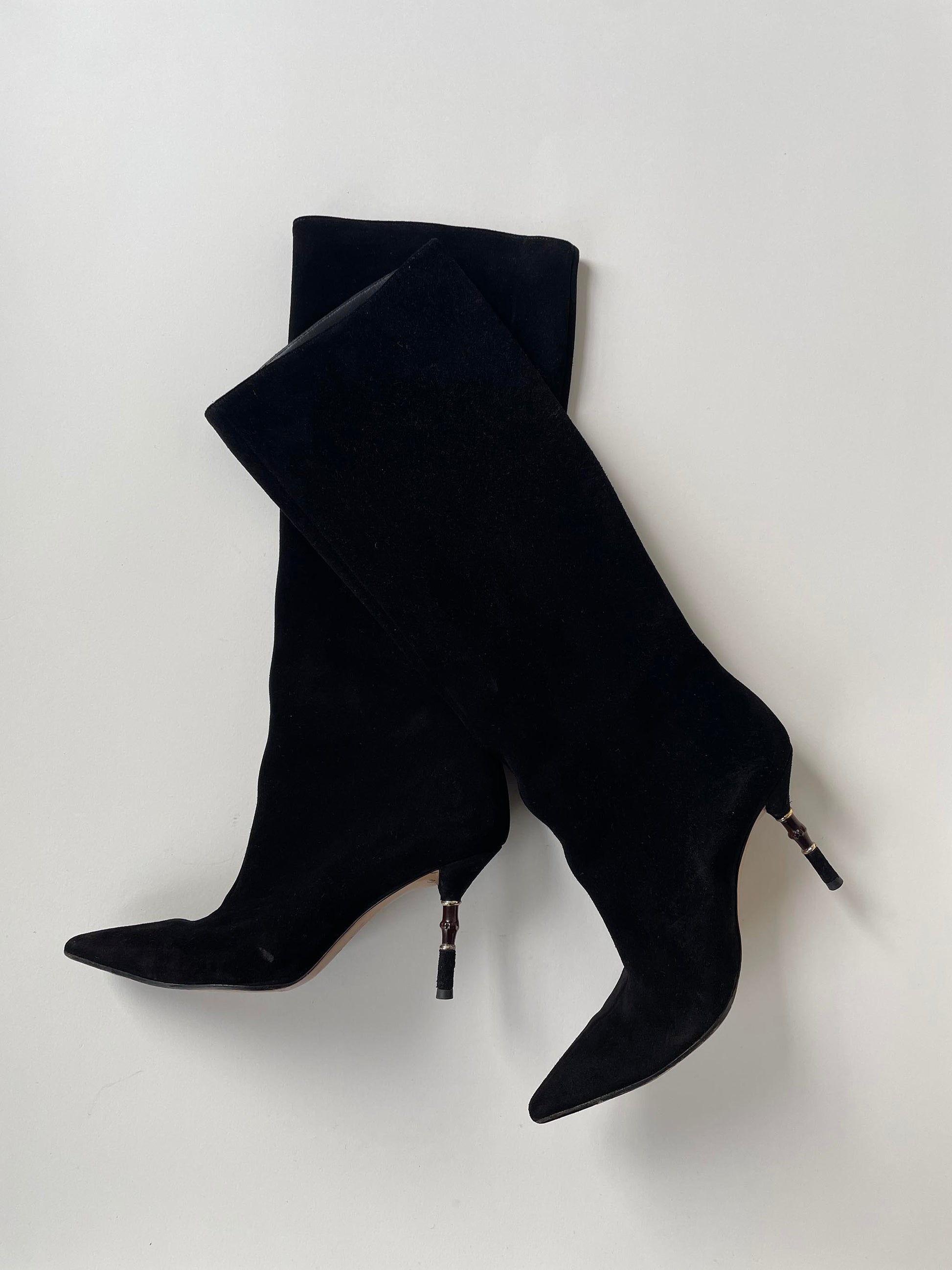 Vintage Gucci by Tom Ford black suede bamboo boots