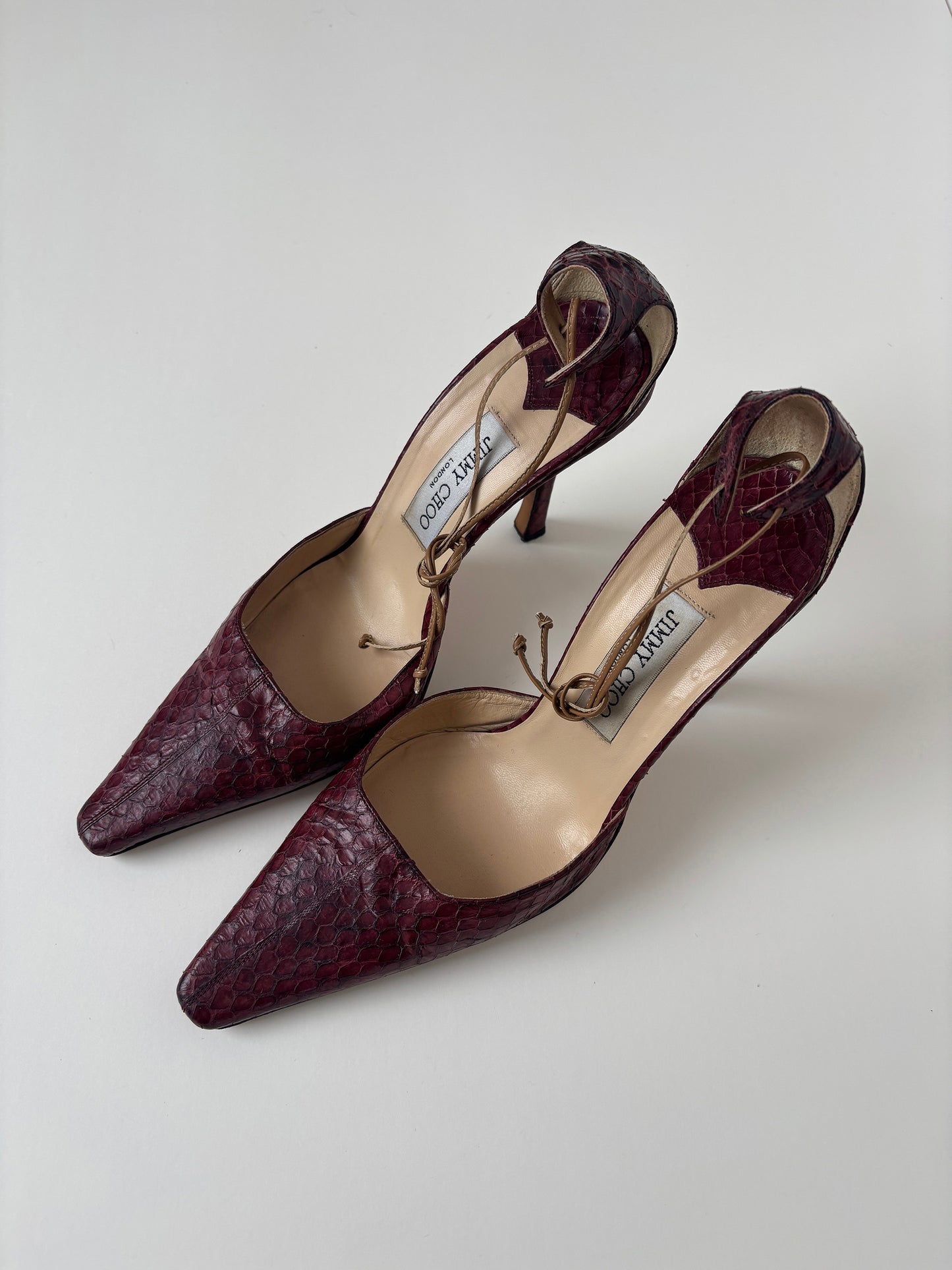 Jimmy Choo 1990s wine red python heels (EU 39/ US 8.5)