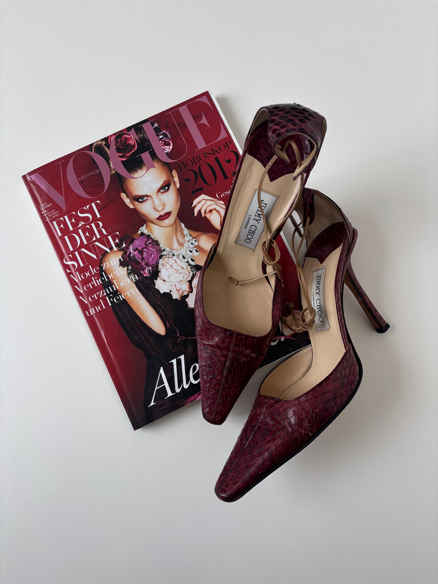 Jimmy Choo 1990s wine red python heels (EU 39/ US 8.5)