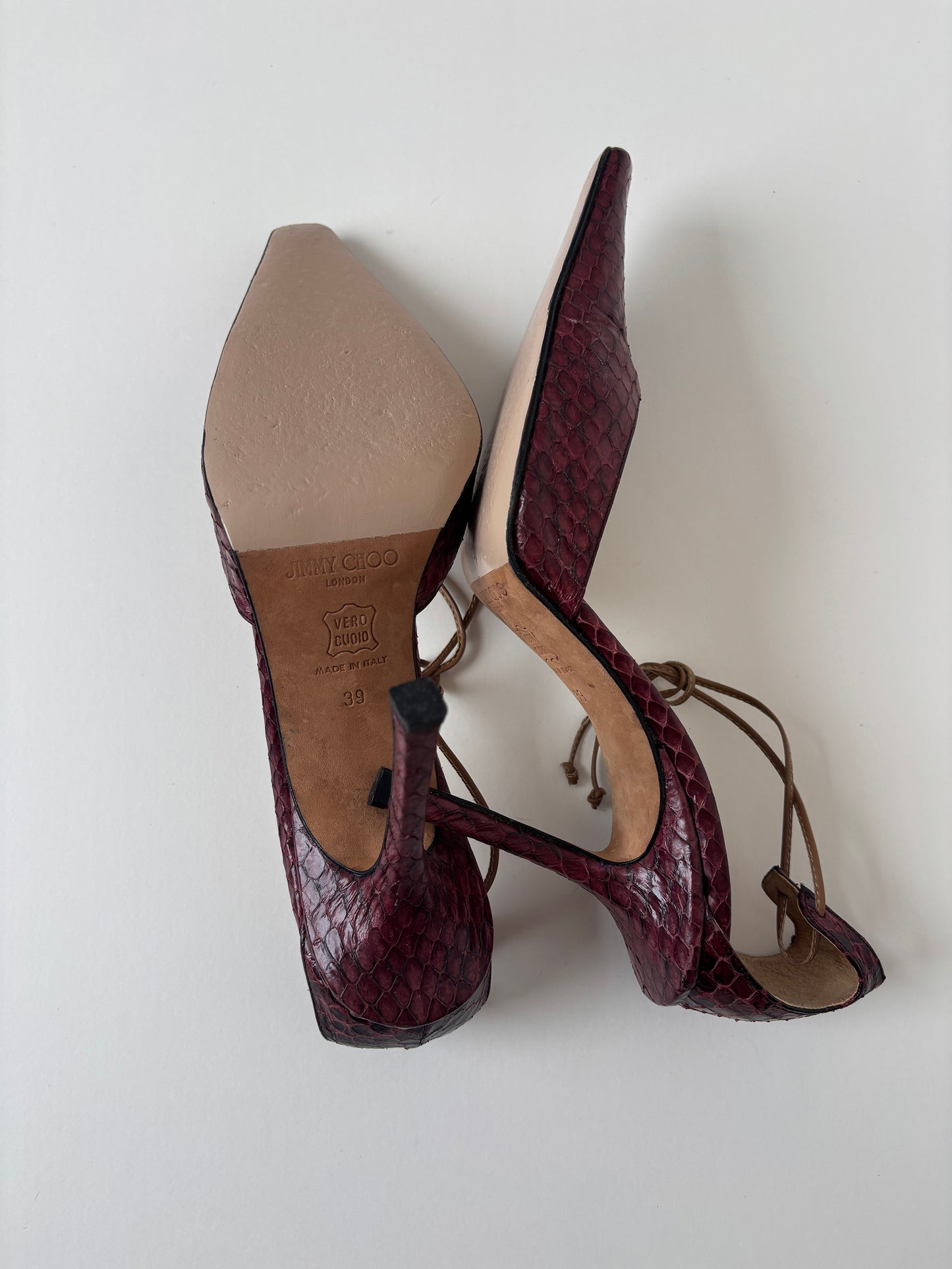 Jimmy Choo 1990s wine red python heels (EU 39/ US 8.5)