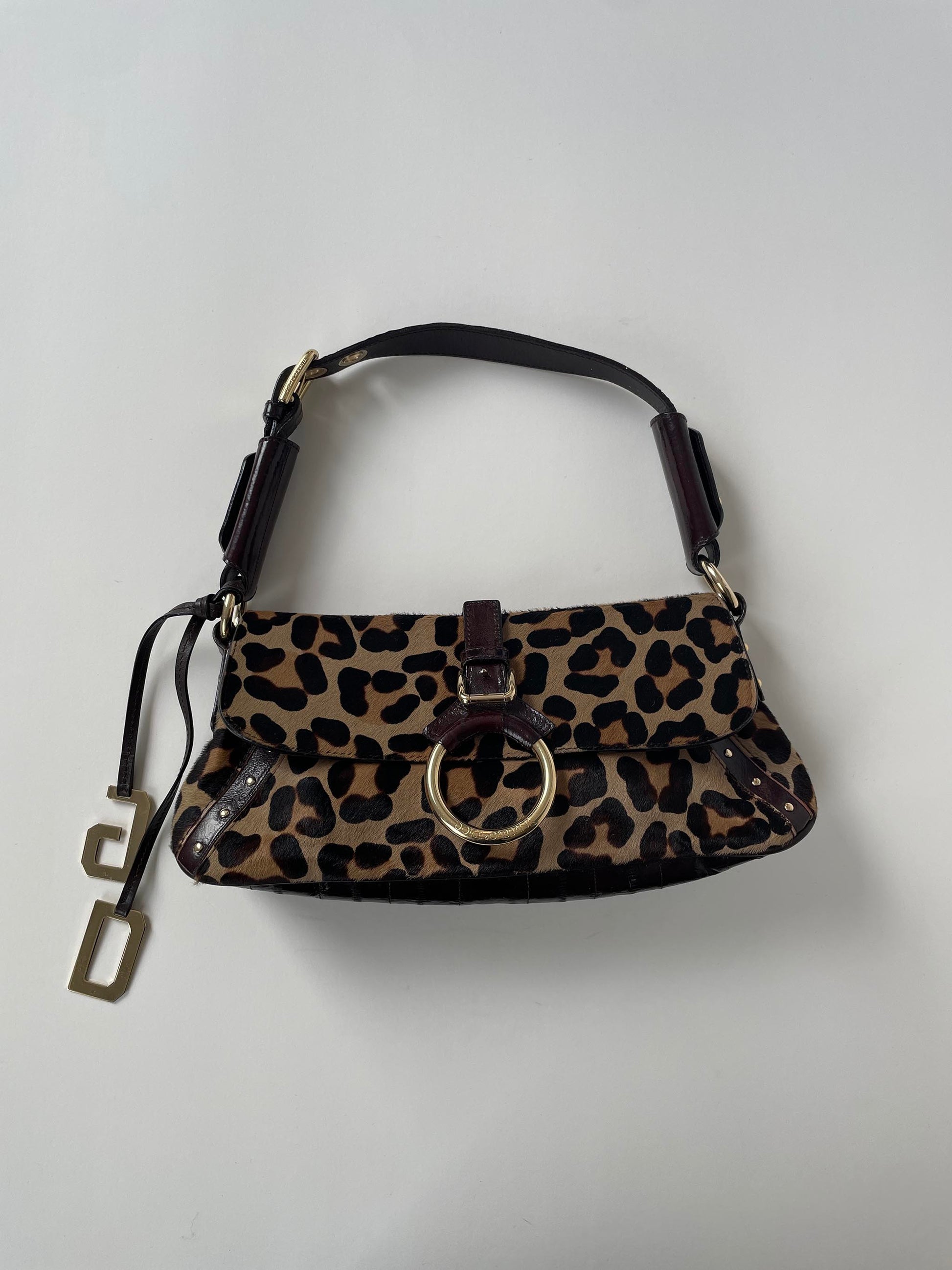 Vintage Dolce &amp; Gabbana rare O-Ring cheetah print pony hair baguette bag