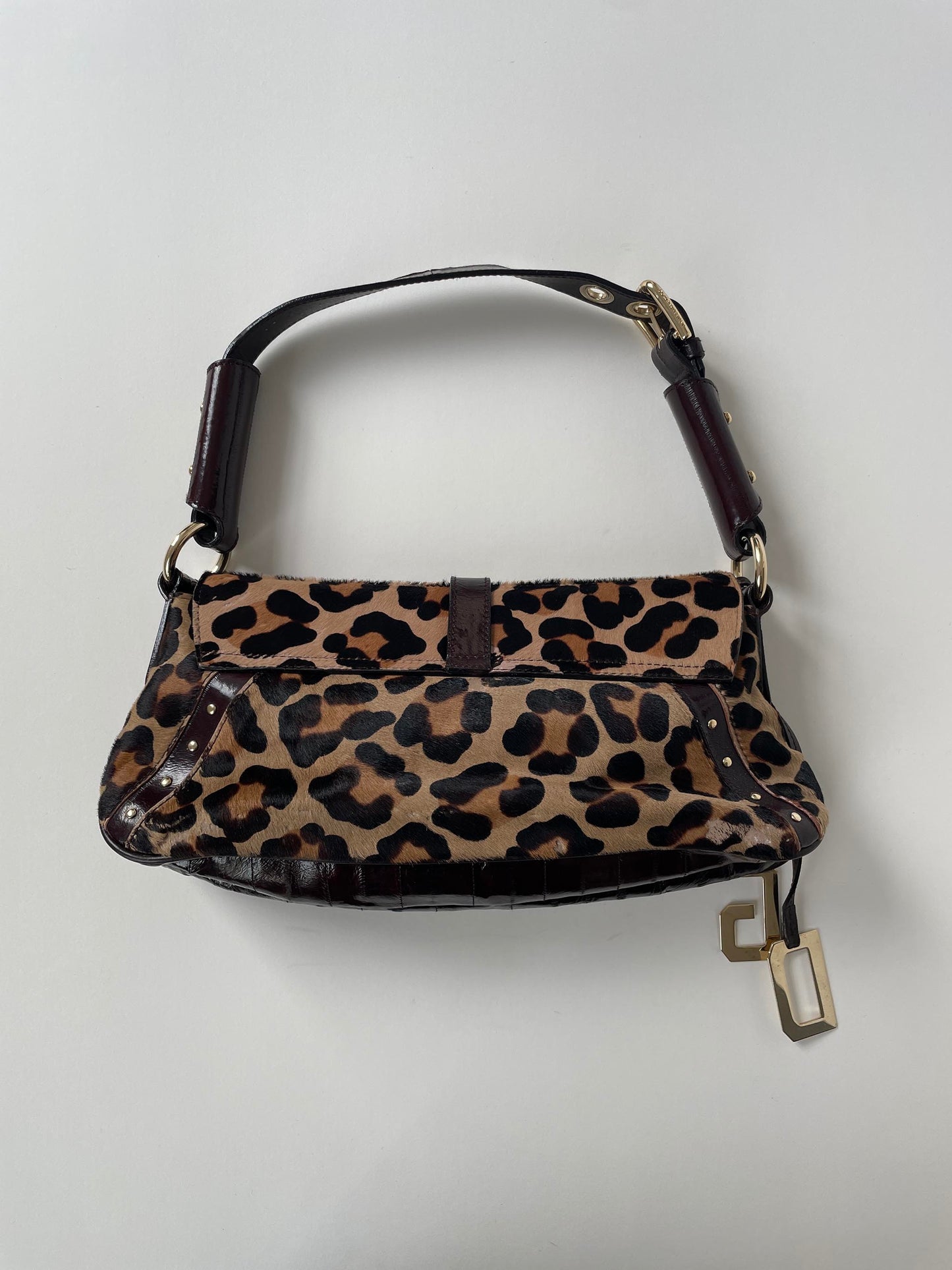 Vintage Dolce &amp; Gabbana rare O-Ring cheetah print pony hair baguette bag