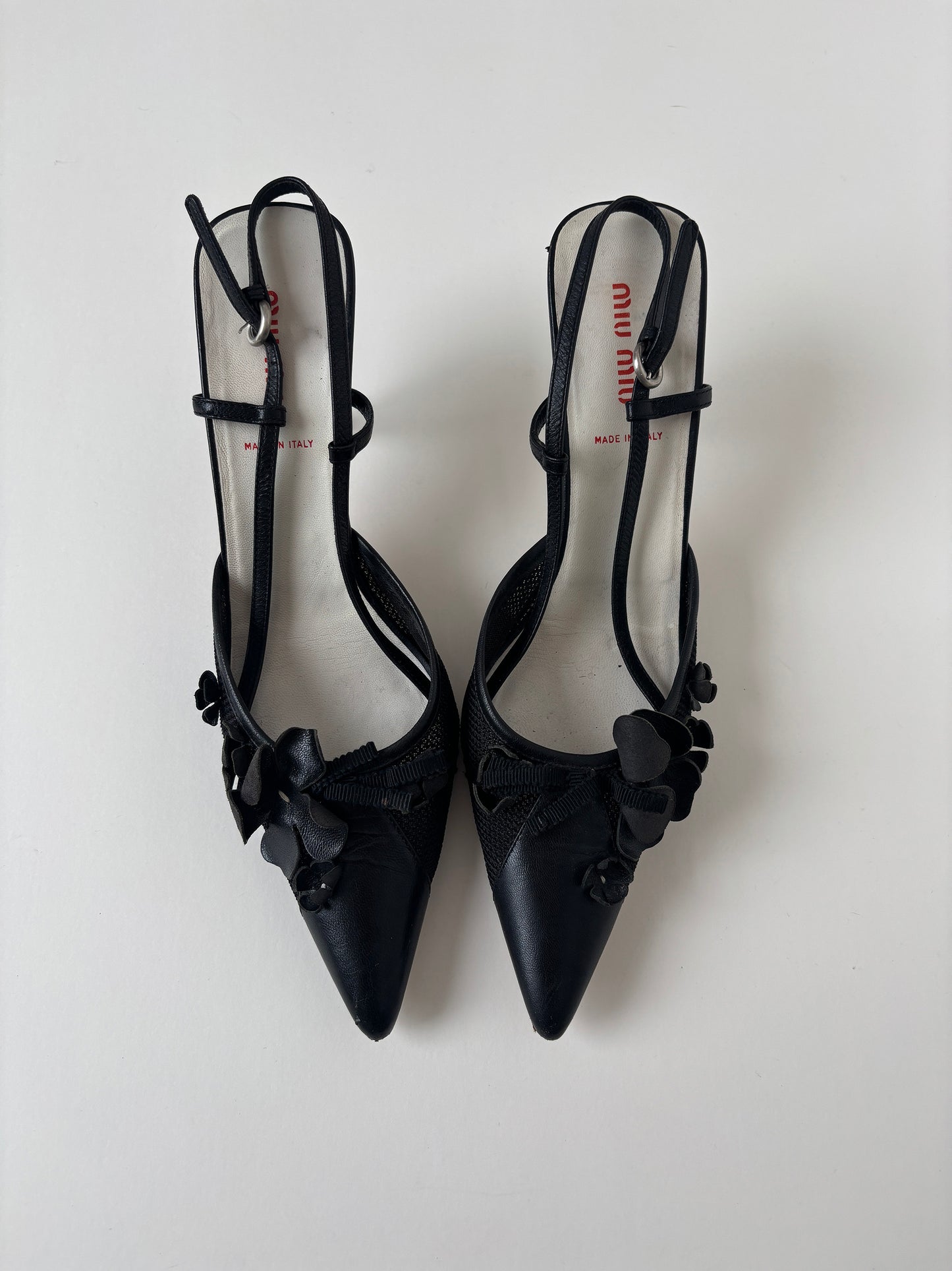 Miu Miu 2000s black floral mesh slingbacks (EU 37,5 / US 7)