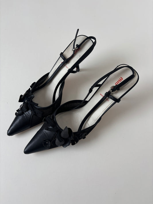 Miu Miu 2000s black floral mesh slingbacks (EU 37,5 / US 7)