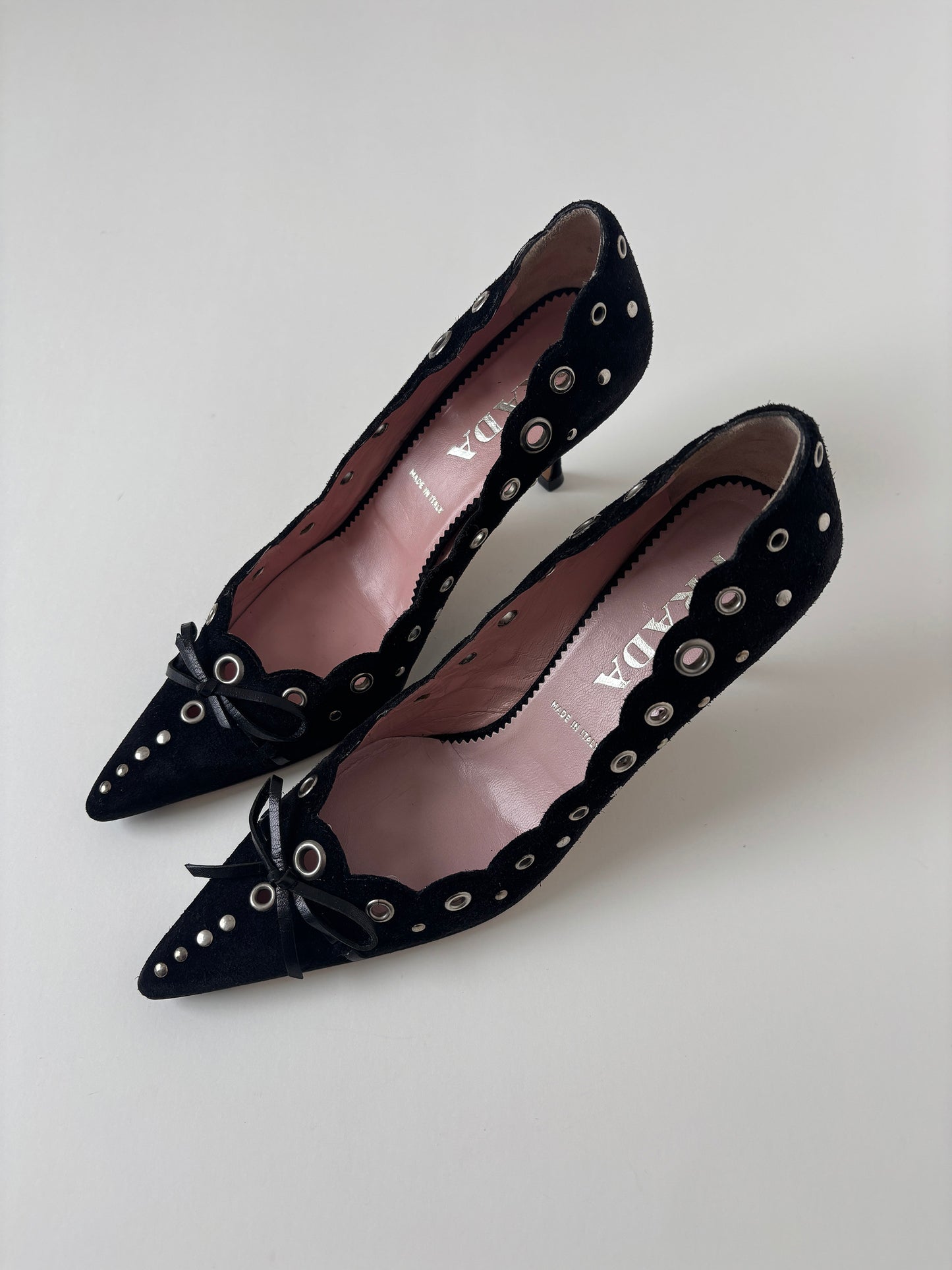 Prada 2000s iconic suede black eyelet bow heels (EU 37 / US 6.5)